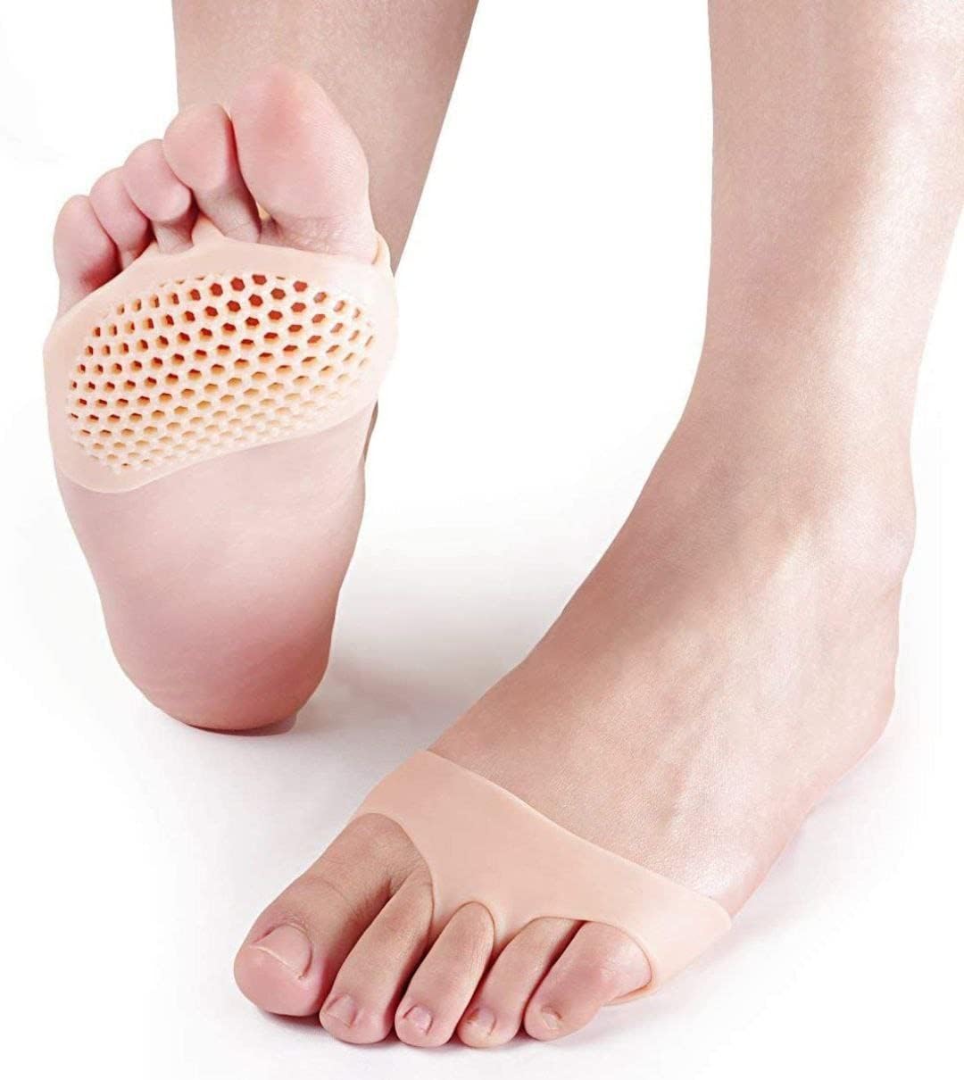 CHIRANSI Half Heel Socks with Anti-Crack Silicon Gel - Moisturizing Foot Protector for Heel Care & Pain Relief - One Size Fits All for Men & Women (Beige) - Perfect for Dry Skin, Cracked Heels & Overnight Foot Treatment