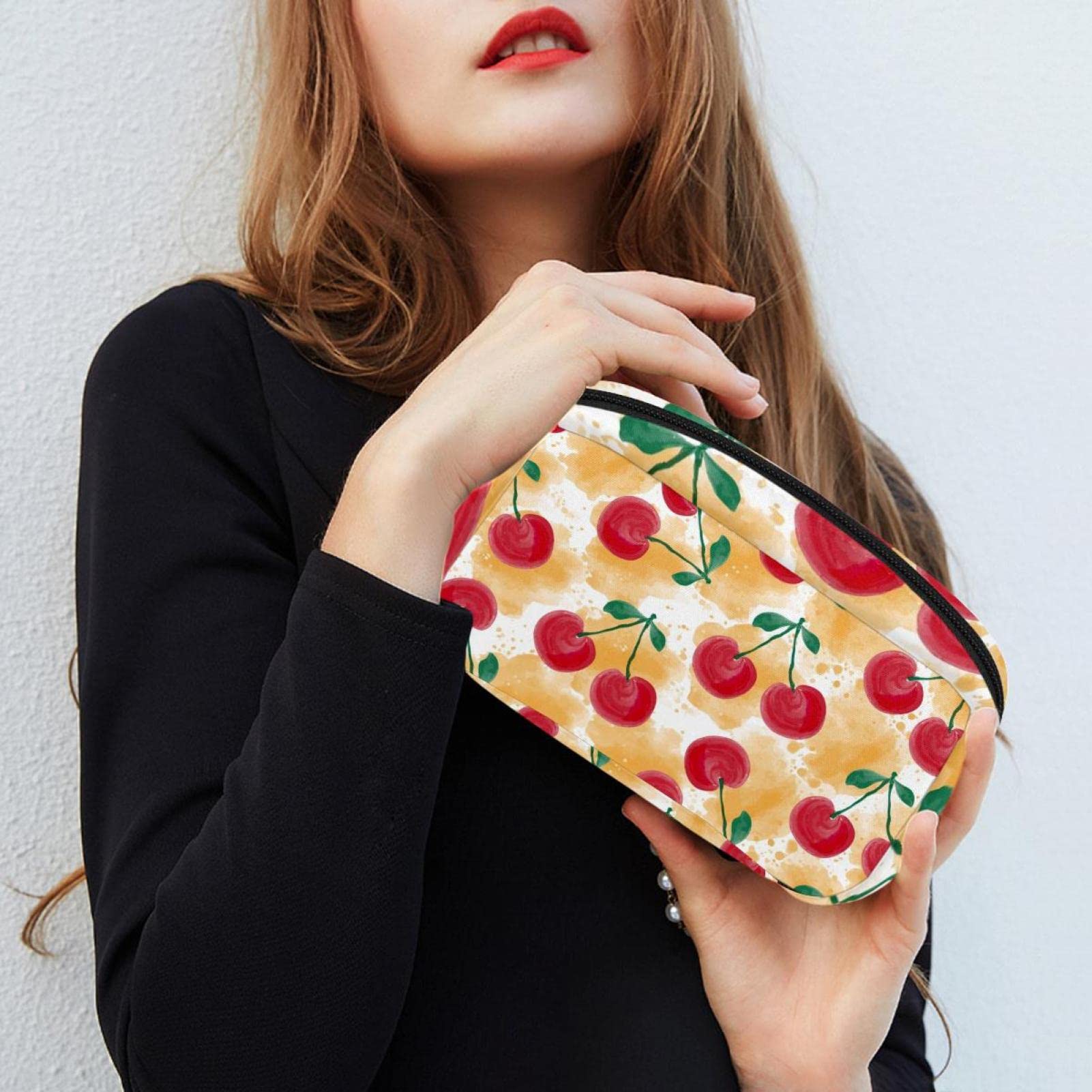 Women's Red Cherry Cosmetic Bag - Travel Makeup Pouch for Toiletries & Organizer