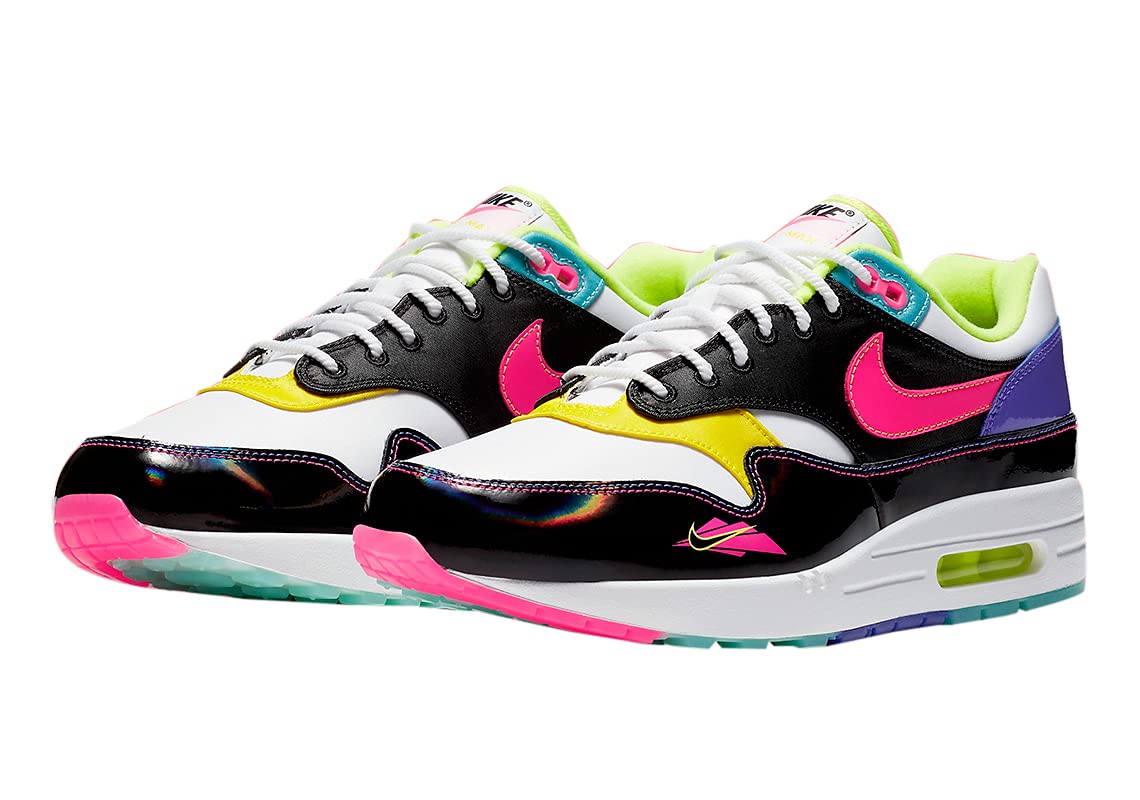 Nike Men's Air Max 1 Running Shoes - Hyper Pink, Black/Hyper Pink/Opti Yellow - Size 10 | Lightweight Cushioned Sneakers for Jogging, Gym & Casual Wear
