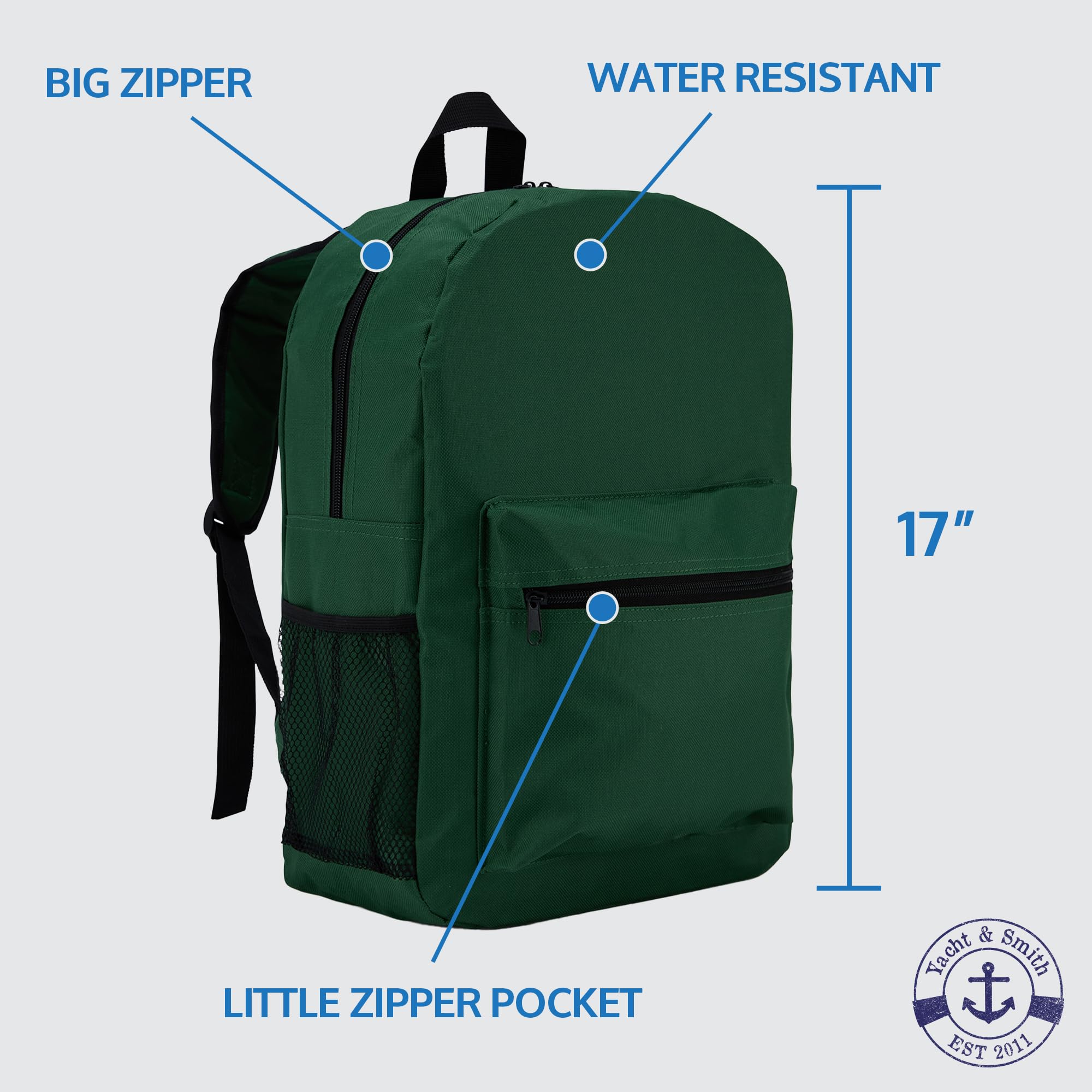 Yacht & Smith 48 Pack 17 Inch Wholesale Kids Backpacks - Water Resistant School Bags for Children | Perfect for Elementary Students, Daycare, and School Supplies Bulk Purchases