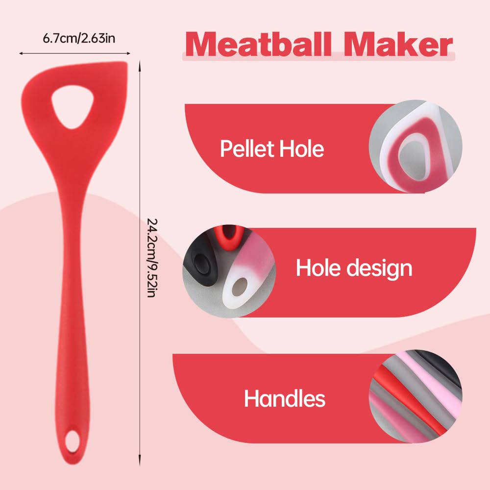 2PCS Non-Stick Silicone Meatball Maker Tool with Comfortable Handles - Manual Meatball Press Scoop for Perfect Homemade Meatballs, Fish Balls - Ideal for Kitchen, Cooking, Meal Prep & Party Food Making (Red)