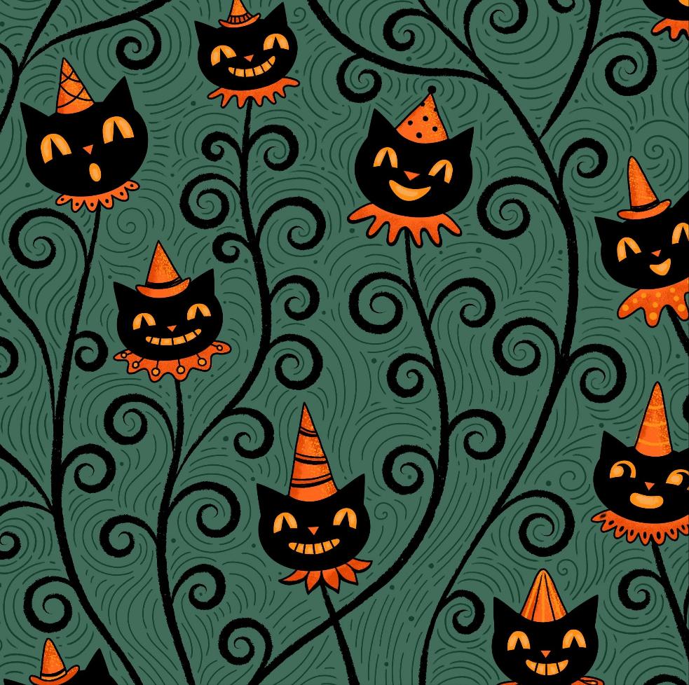 Creeping Jack Vine Black Vintage Cat Leggings - Johanna Parker Exclusive Handcrafted Vibrant Halloween Tights | Perfect for Costume Parties, Spooky Decor & Gothic Fashion