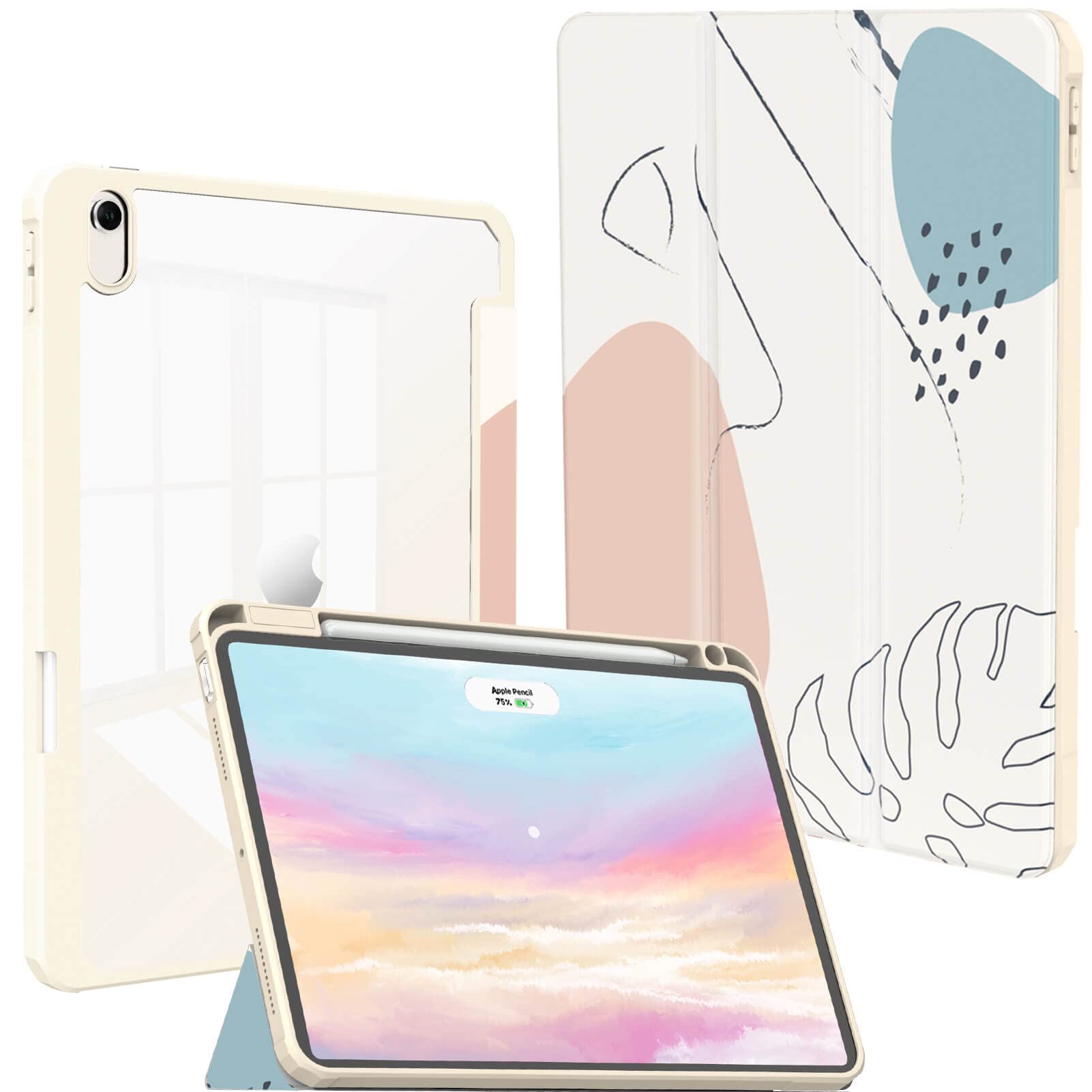 Feams Slim Trifold Case for iPad Air 5th/4th Generation (10.9 Inch 2022/2020 Model) - Clear Starlight Back Cover with Auto Sleep/Wake & Apple Pencil Holder | Protective Cover for Work, School & Travel
