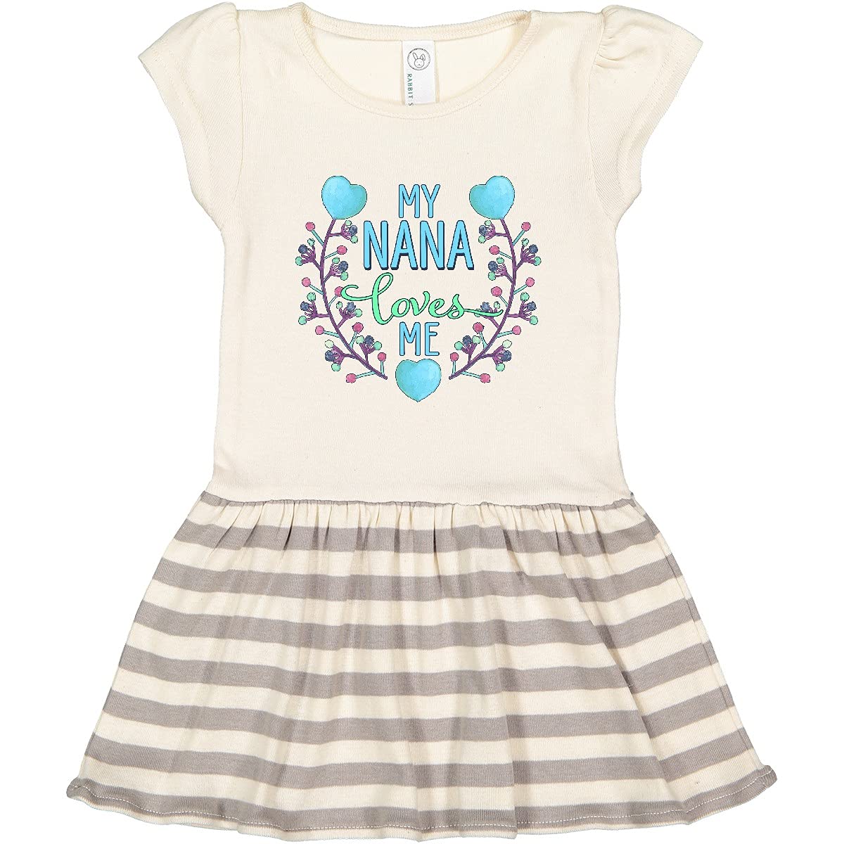 Inktastic My Nana Loves Me with Flowers and Hearts Toddler Dress - Cute Floral Heart Print Baby Girl Outfit for Playdates, Family Photos & Special Occasions