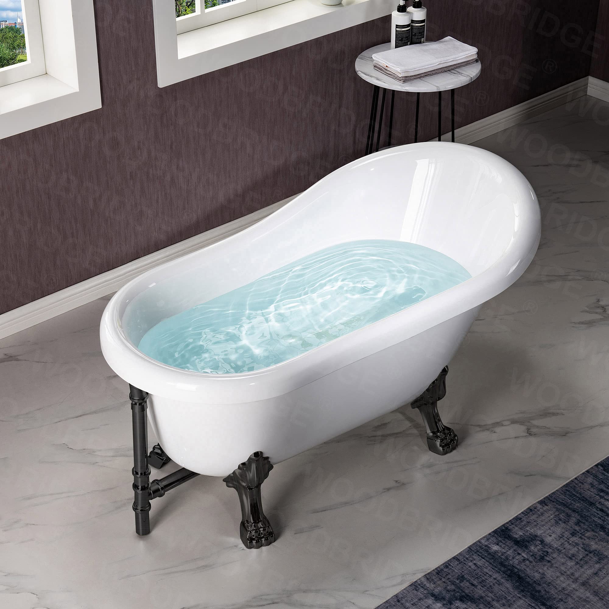 WOODBRIDGE B0021 Oil Rubbed Bronze Bathtub with ORB Feet & Drain - Freestanding Soaking Tub for Luxury Bathroom & Spa Relaxation