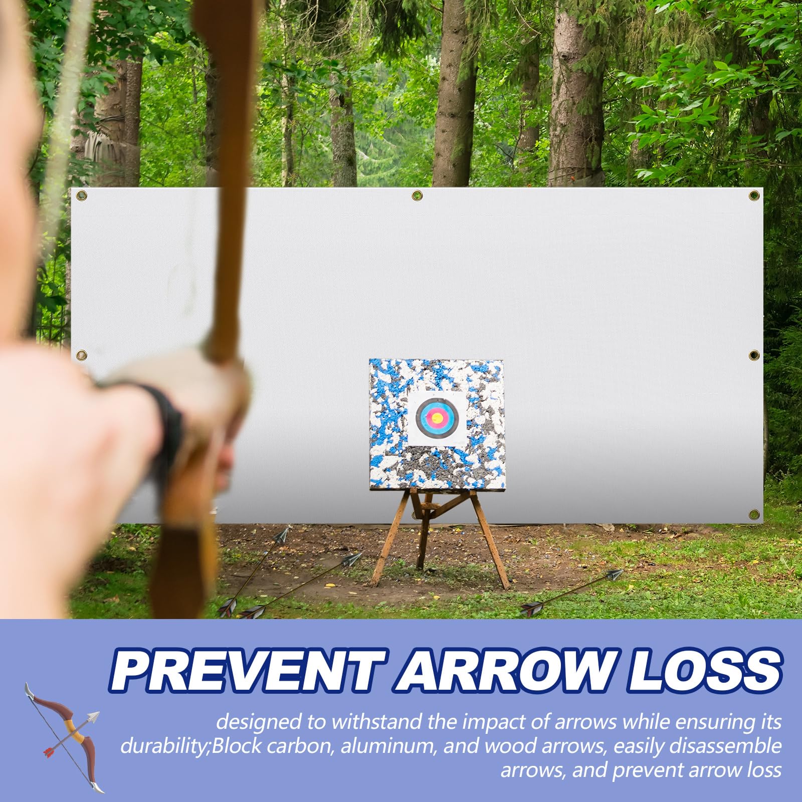 Heavy Duty Archery Backstop Net with Rope & Hooks - Durable Slingshot Target Net for Backyard Shooting Practice | Perfect for Archery Training, Hunting Prep & Outdoor Sports Activities