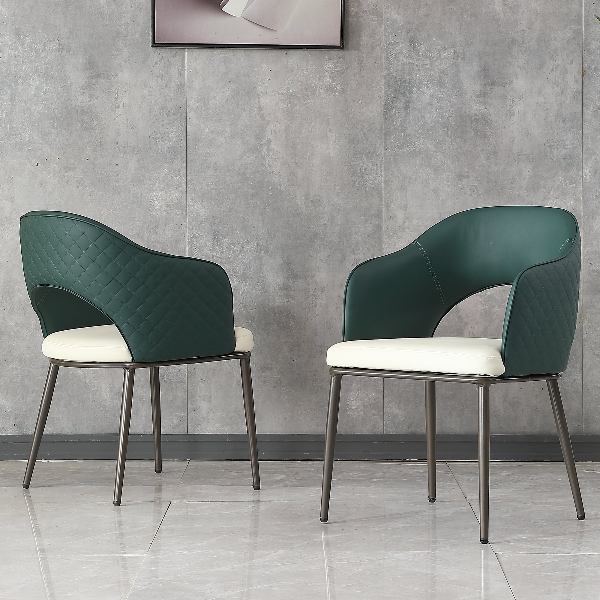 Modern Faux Leather Dining Chairs Set of 2 - Metal Legs, Green Upholstered Kitchen & Dining Room Chairs for Home, Restaurant, or Office Use