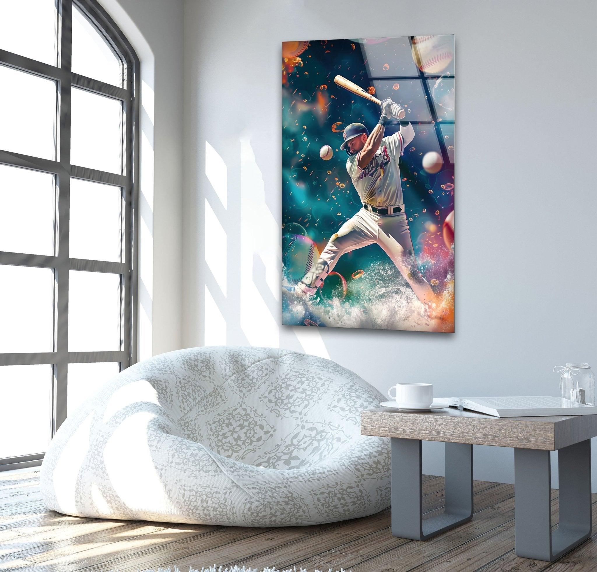 Baseball Player Glass Wall Art - Handmade Sports Decor for Home & Office - Perfect for Man Cave, Game Room, or Sports Bar