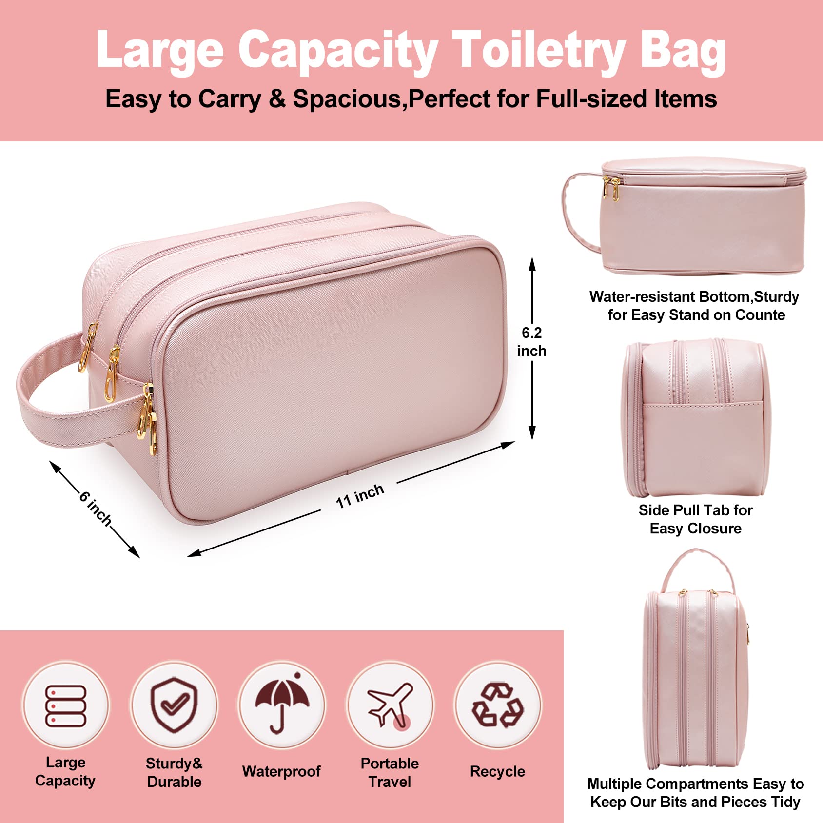 Waterproof Makeup Bag for Women - Travel Toiletry Organizer with Multiple Pockets, Dorm Room Essentials for Girls, Perfect for Cosmetics & Skincare Storage - Ideal for Travel, Gym, Mother's Day & Graduation Gifts