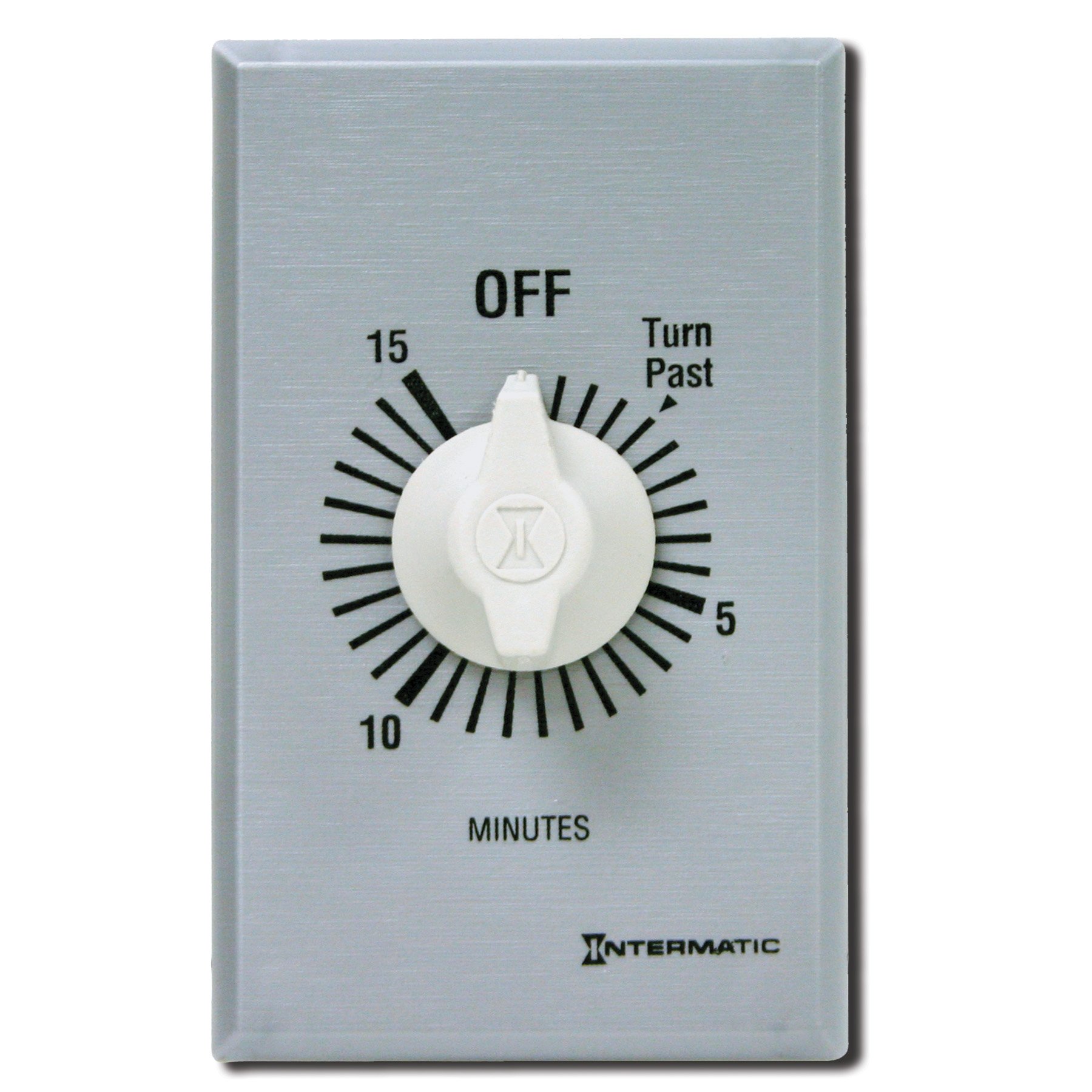 Intermatic FF315M 15-Minute Spring Wound Wall Timer SPDT No Hold - Universal Compatible Energy Saving Switch - Automatic Light Timer for Home, Office & Outdoor Use - Brushed Metal Finish