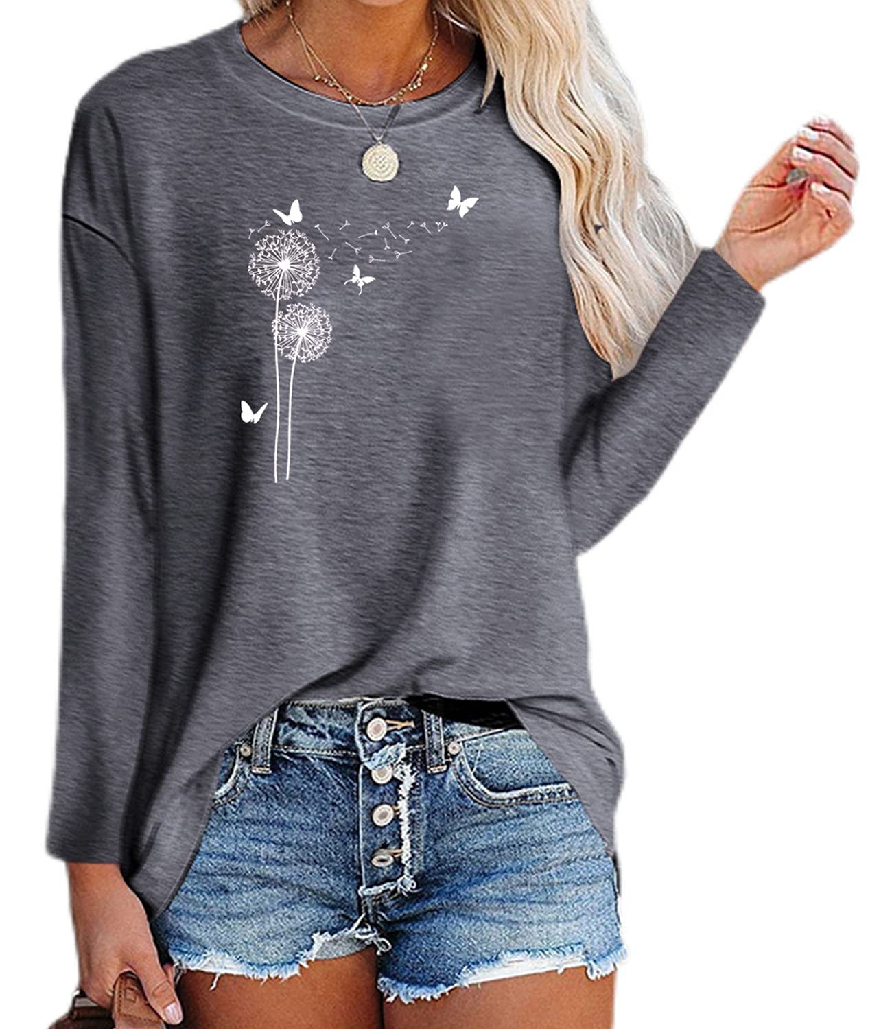 BAOKUAN Women's Floral Graphic Long Sleeve Cotton T-Shirt - Casual Fall Tunic Top for Everyday Wear, Layering & Outfit Styling
