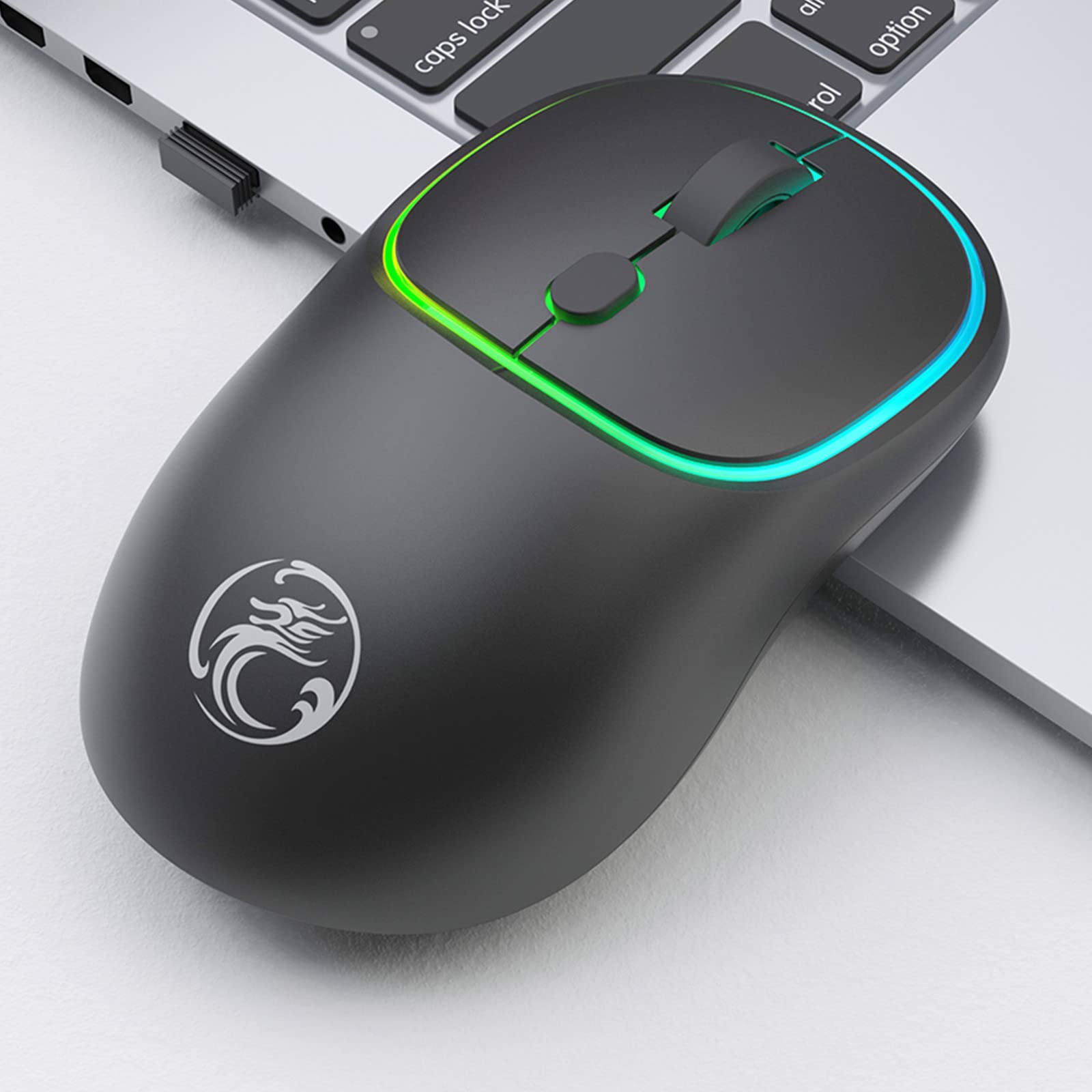 Wireless Bluetooth Mouse with RGB LED Backlight - Rechargeable Slim Silent Optical Mouse for Office & Travel, USB/Type-C Receiver - Perfect for Laptops, Desktops & Remote Work