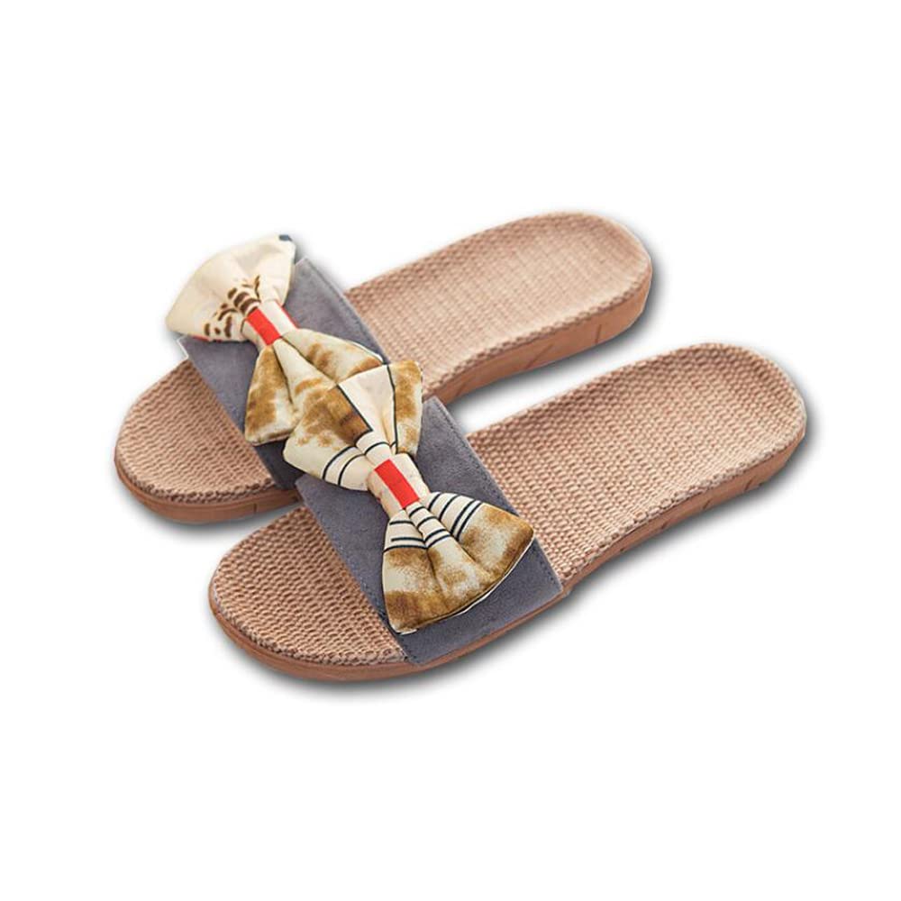 Women's Summer Bowknot Linen House Slippers - Cozy Indoor Cotton Flax Home Shoes for Relaxation & Lounging | Perfect for Spa Days, Yoga Sessions and Cozy Evenings at Home