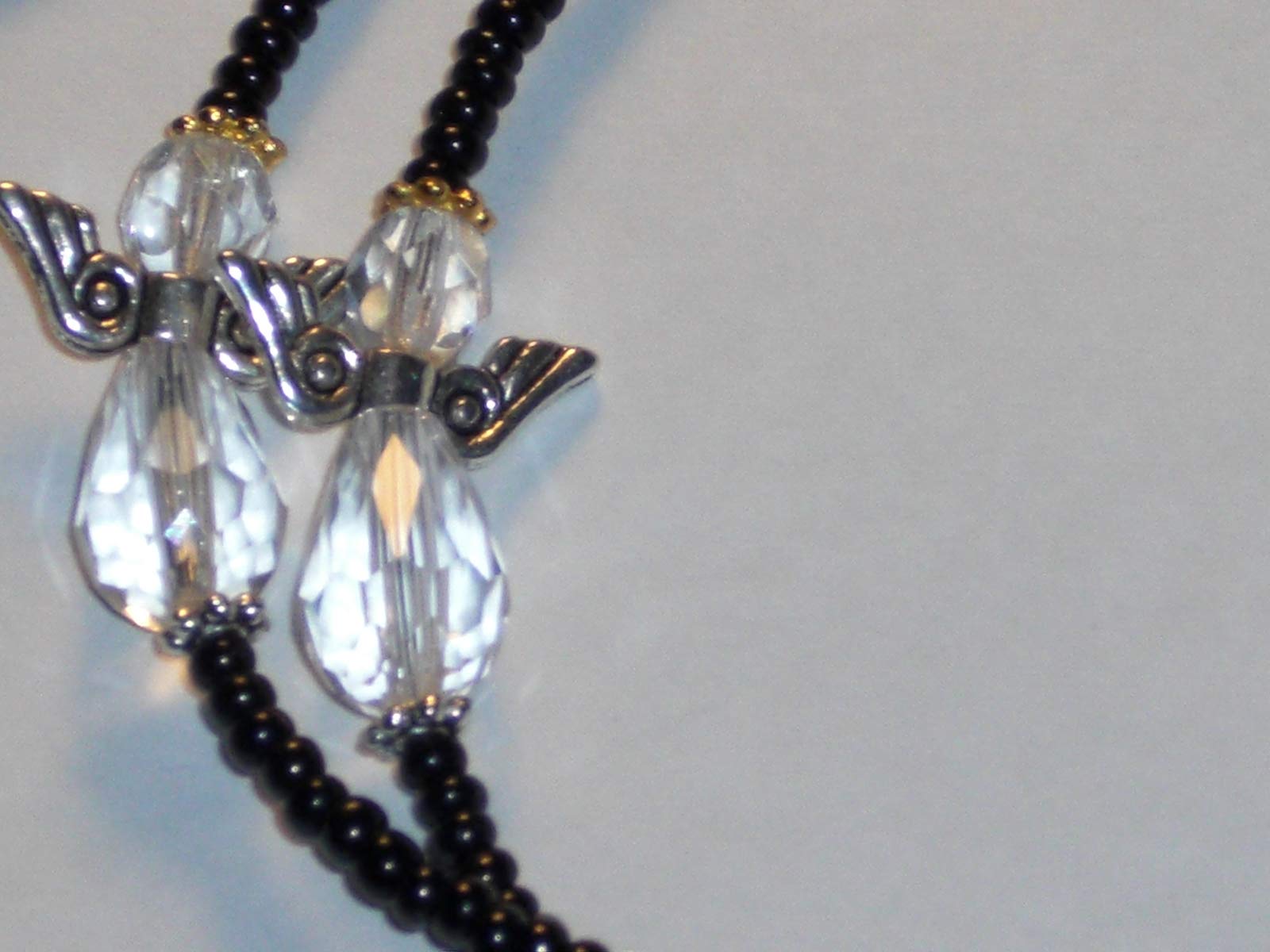 Guardian Angel Beaded Lanyard ID Badge Holder - Black with Crystal Clear Angels, Adjustable Length 32-38 Inches - Perfect for Nurses, Teachers, Office Workers & Event Staff