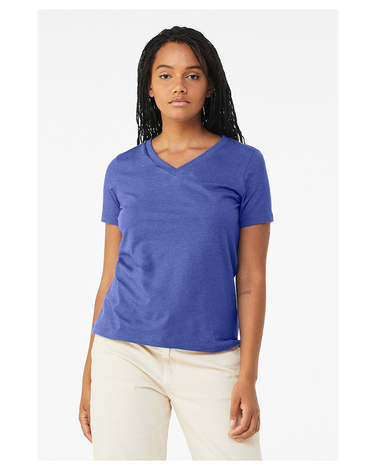 Bella + Canvas 6405CVC Women's Relaxed Fit Heather CVC Jersey V-Neck T-Shirt - Soft Casual Tee for Everyday Wear, Workout & Layering