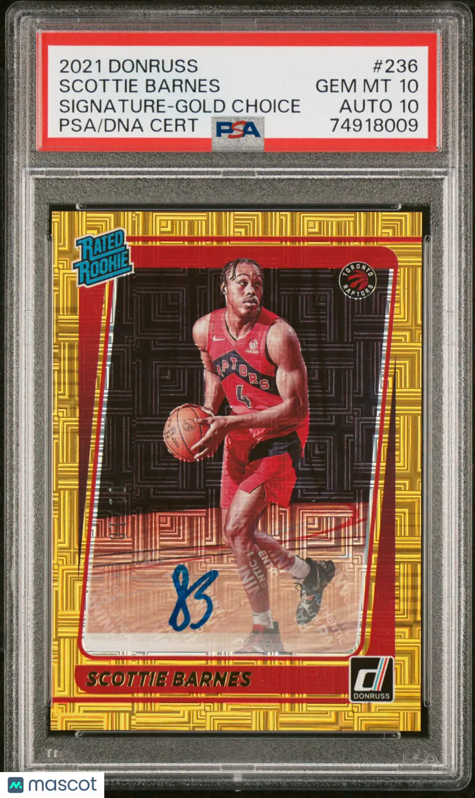 2021 Panini Donruss PSA 10 Scottie Barnes Rated Rookie Gold Choice Auto 01/10 - Rare Basketball Trading Card for Collectors & Investors - Perfect for Sports Memorabilia Displays & Investment Portfolios