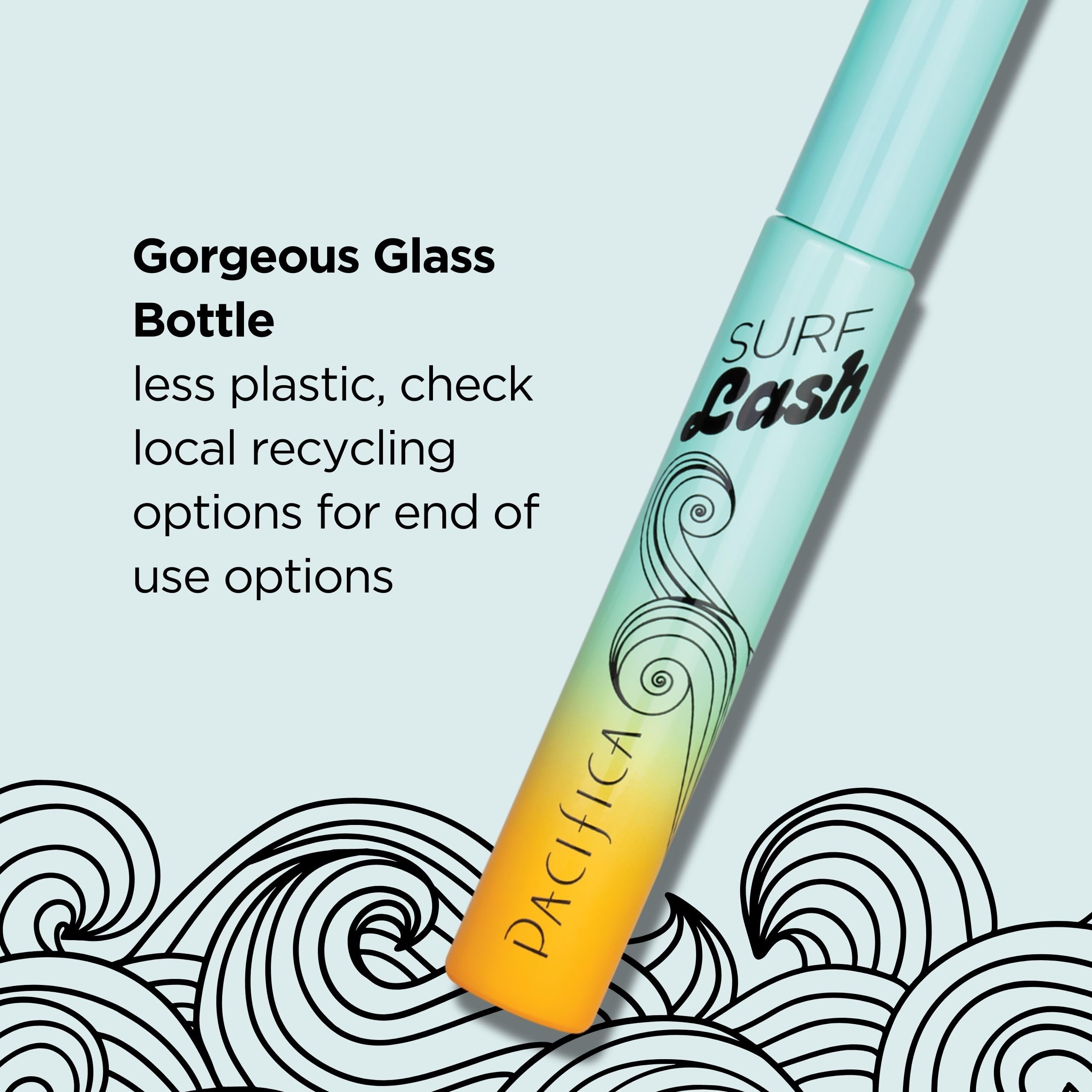 Pacifica Surf Lash Waterproof Mascara - Vegan & Cruelty-Free Eyelash Mascara with Jojoba Oil & Pectin for Long, Full Lashes | Half-Pipe Twisted Wand for Defined Volume | Perfect for Beach, Swimming & Active Lifestyles