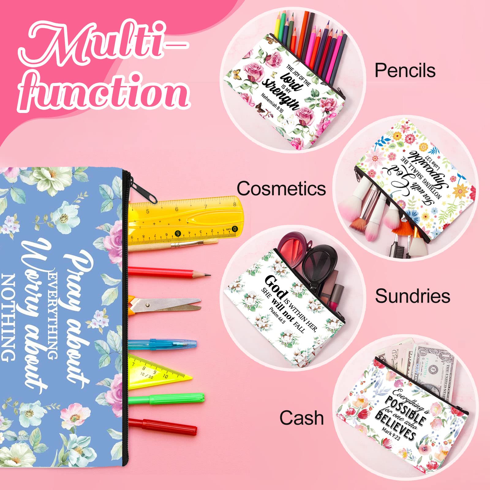 10 Christian Makeup Bags with Bible Verses - Inspirational Gifts for Women, Mom, Sister - Perfect for Birthdays & Christmas