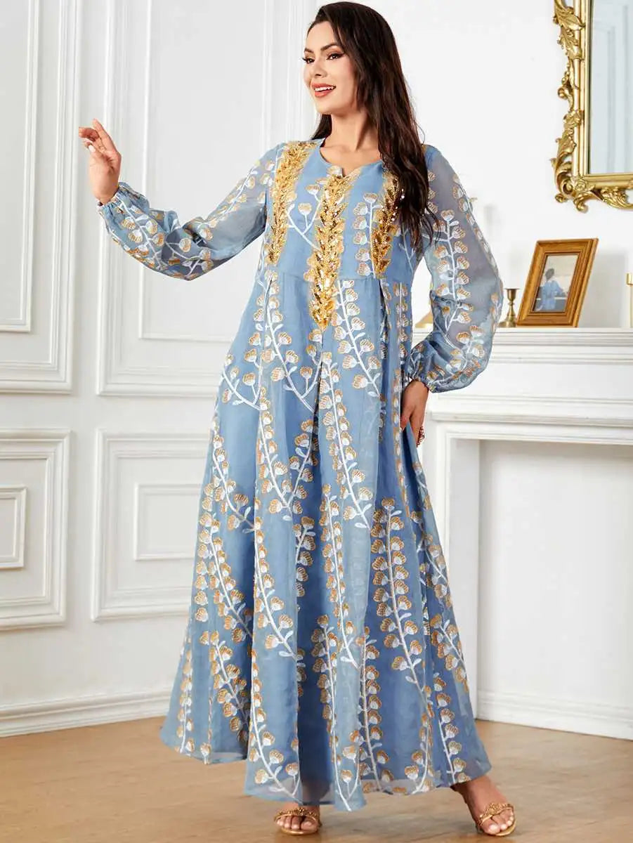 Elegant Embroidered Eid Caftan Dress for Women - Perfect for Weddings, Parties & Special Occasions | Breathable Fabric & Flowy Design for Comfortable Celebrations