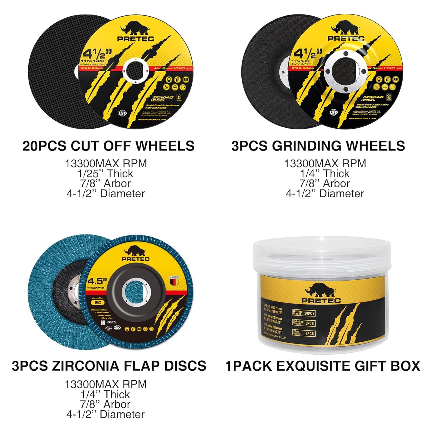 26-Pack Angle Grinder Disc Set - 20 Cut-Off Wheels, 3 Flap Discs & 3 Grinding Wheels (4.5 Inch) for Metal, Wood & Stone Cutting, Grinding & Polishing - Perfect for DIY, Construction & Metalworking Projects