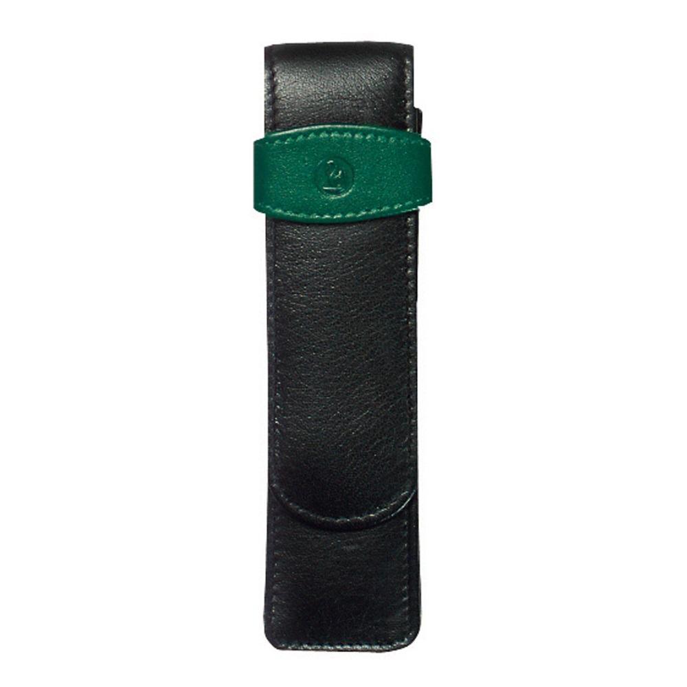Premium Pelikan Leather Pouch for Fountain Pens - Black & Green | Luxury Pen Case for Travel, Office & Gift Giving