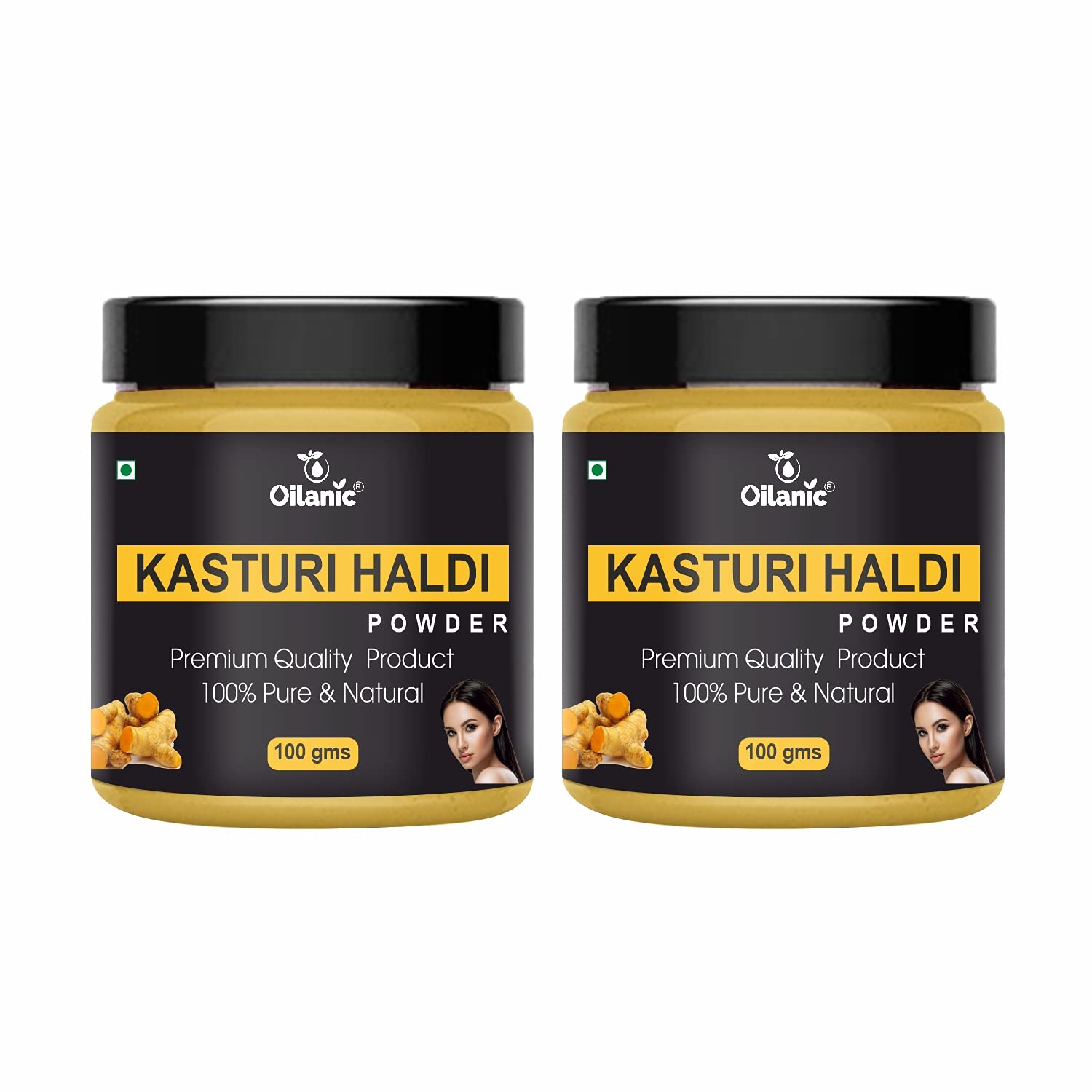 Oilanic 100% Pure Natural Kasturi Turmeric Powder for Skin Care - 2 Pack (100g Each) | Brightening Face & Body Treatment, Herbal Skincare for Glowing Complexion | DIY Face Masks, Natural Remedies, Ayurvedic Beauty Routine