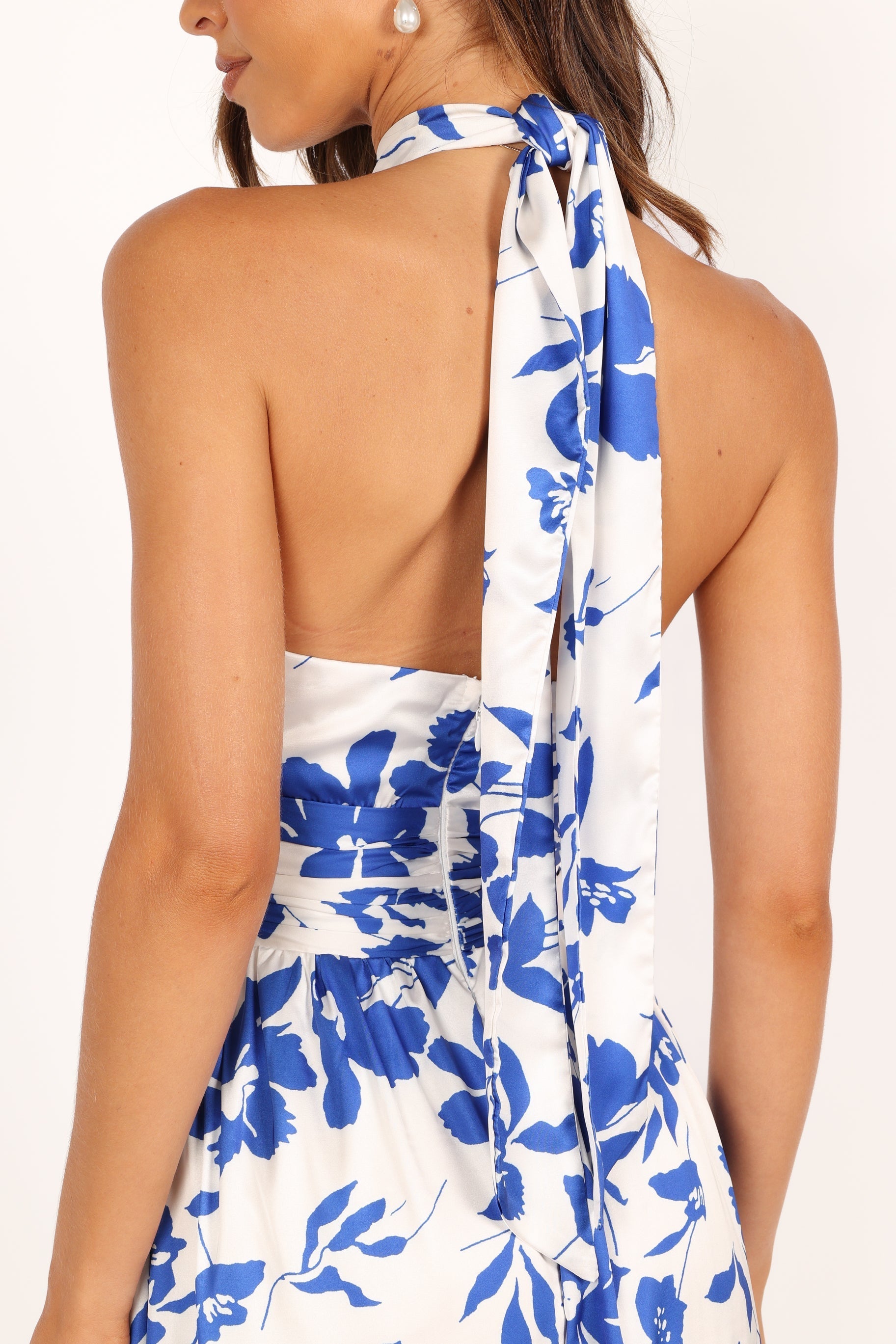 Allora Women's Halter Dress - Blue Floral Print Summer Sundress for Beach Vacation & Casual Outings
