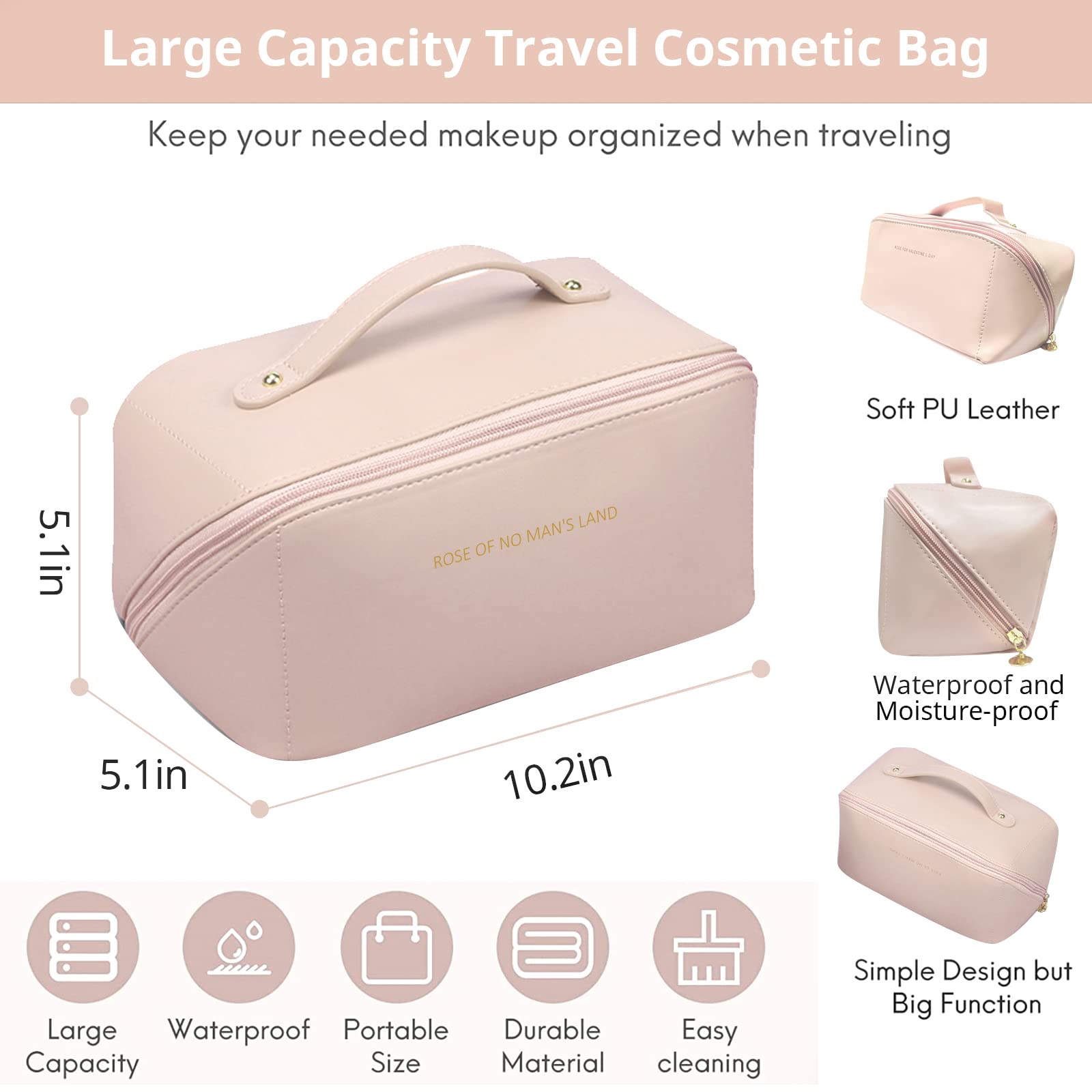 Large Capacity Travel Cosmetic Bag 2-Pack - Waterproof PU Leather Makeup Organizer with Dividers for Travel & Daily Use