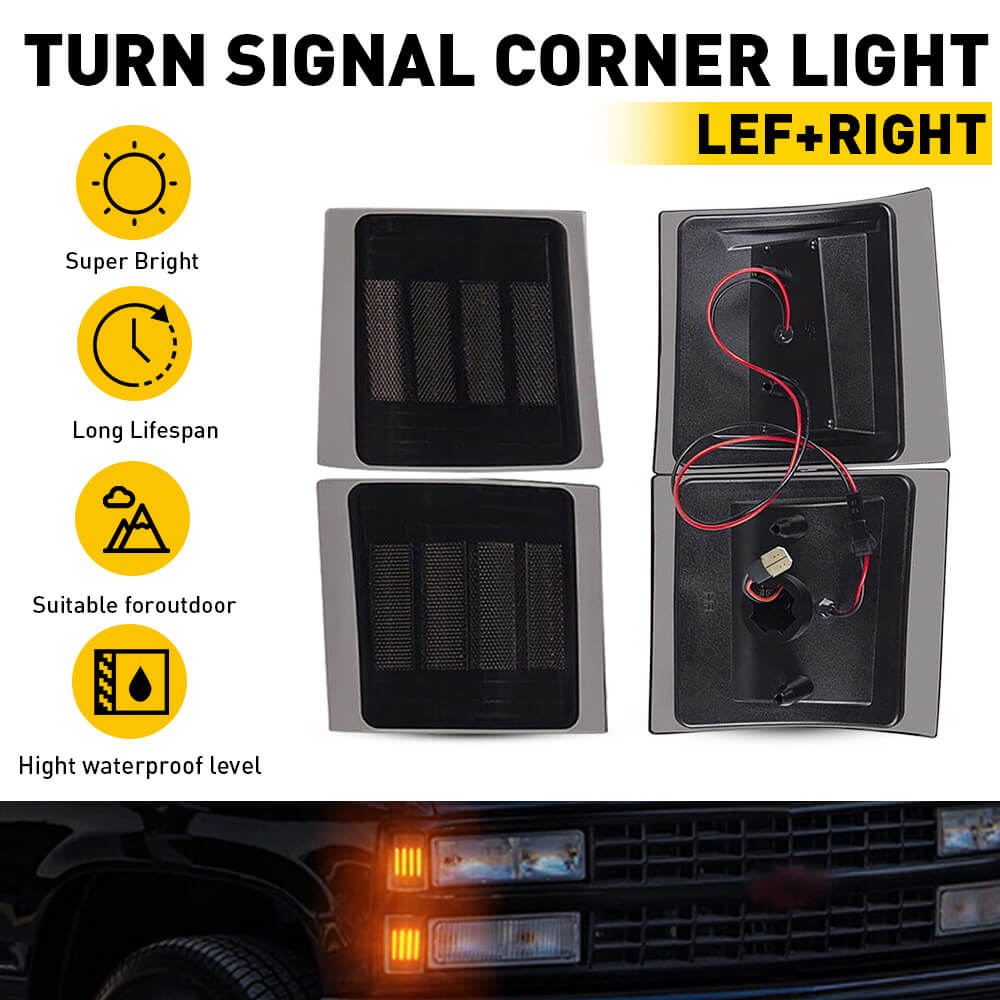 94-99 Chevy C/K 1500 2500 3500 LED Amber Corner Marker Lights - 4PC Dynamic Side Lights for 95-99 Tahoe & 1994 Blazer - Durable Waterproof Design for Off-Road, Night Driving & Enhanced Visibility