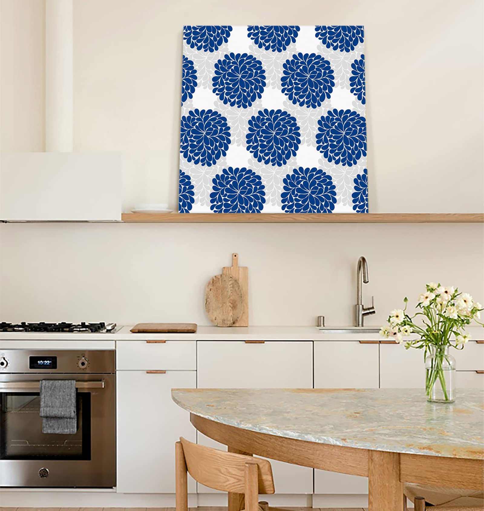 Queenker Blue Gray Hydrangea Flower Canvas Wall Art - Stretched & Framed Ready to Hang 28x28 Inch Oil Painting for Living Room, Bedroom, Home Decor | Perfect for Housewarming Gifts & Modern Interior Design
