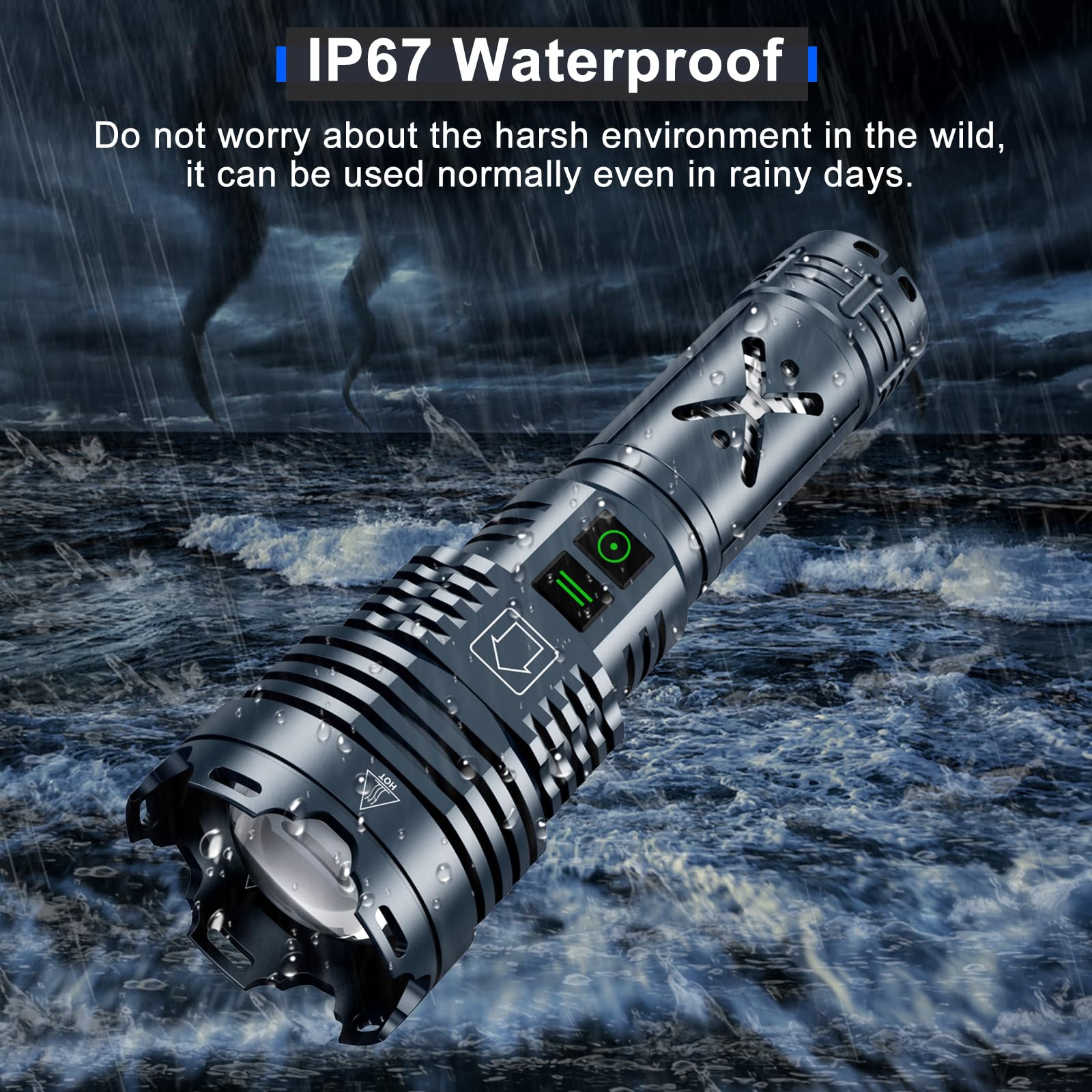 2500000 Lumens Rechargeable LED Tactical Flashlight - Super Bright Waterproof Handheld Flashlight with 6 Modes & Zoomable Focus - Perfect for Camping, Hiking, Home Emergencies & Outdoor Adventures