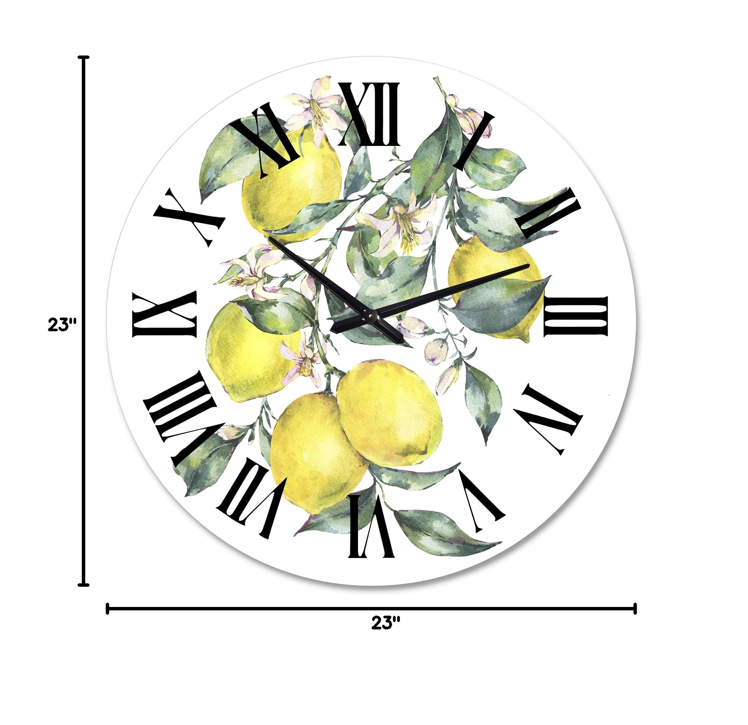 DesignQ Tropical Wall Clock - Large Yellow Lemons & Leaves Decor for Kitchen, Dining Room, or Living Room | Perfect for Home, Office, and Restaurant Decor