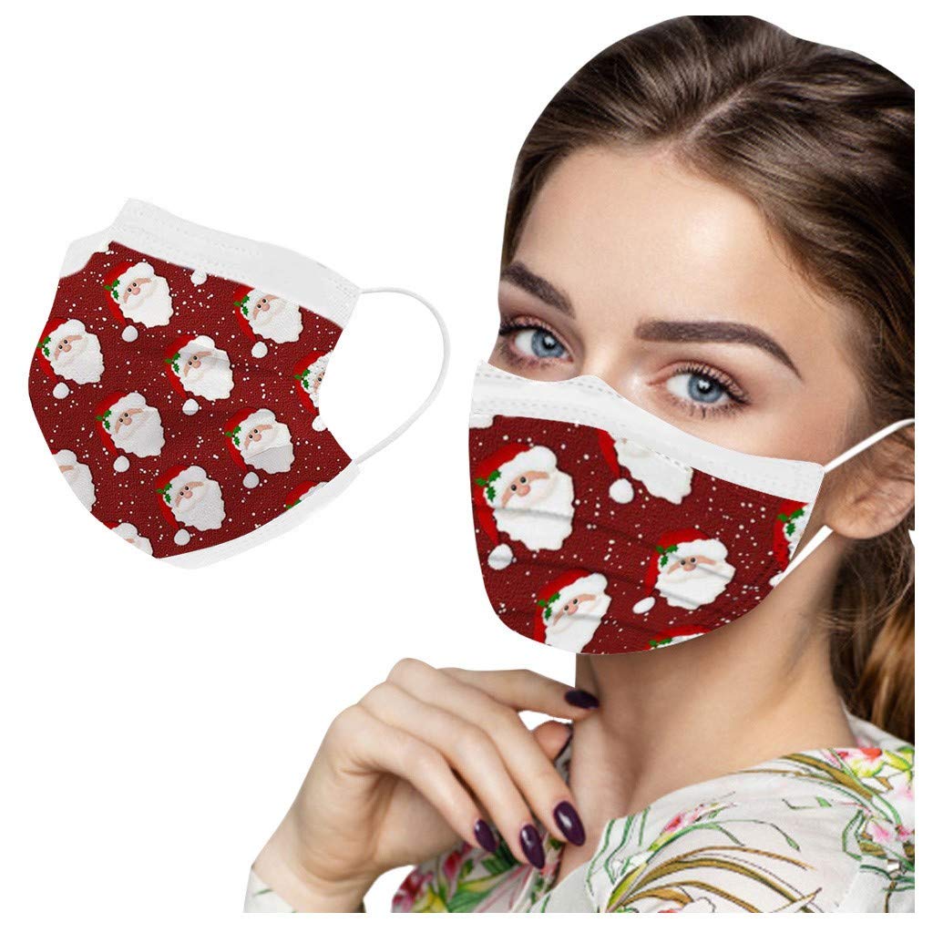 Disposable Face Masks 3-Ply Breathable - Christmas Themed Protective Masks with Comfortable Elastic Ear Loops for Adults - Perfect for Holiday Gatherings, Travel & Daily Protection
