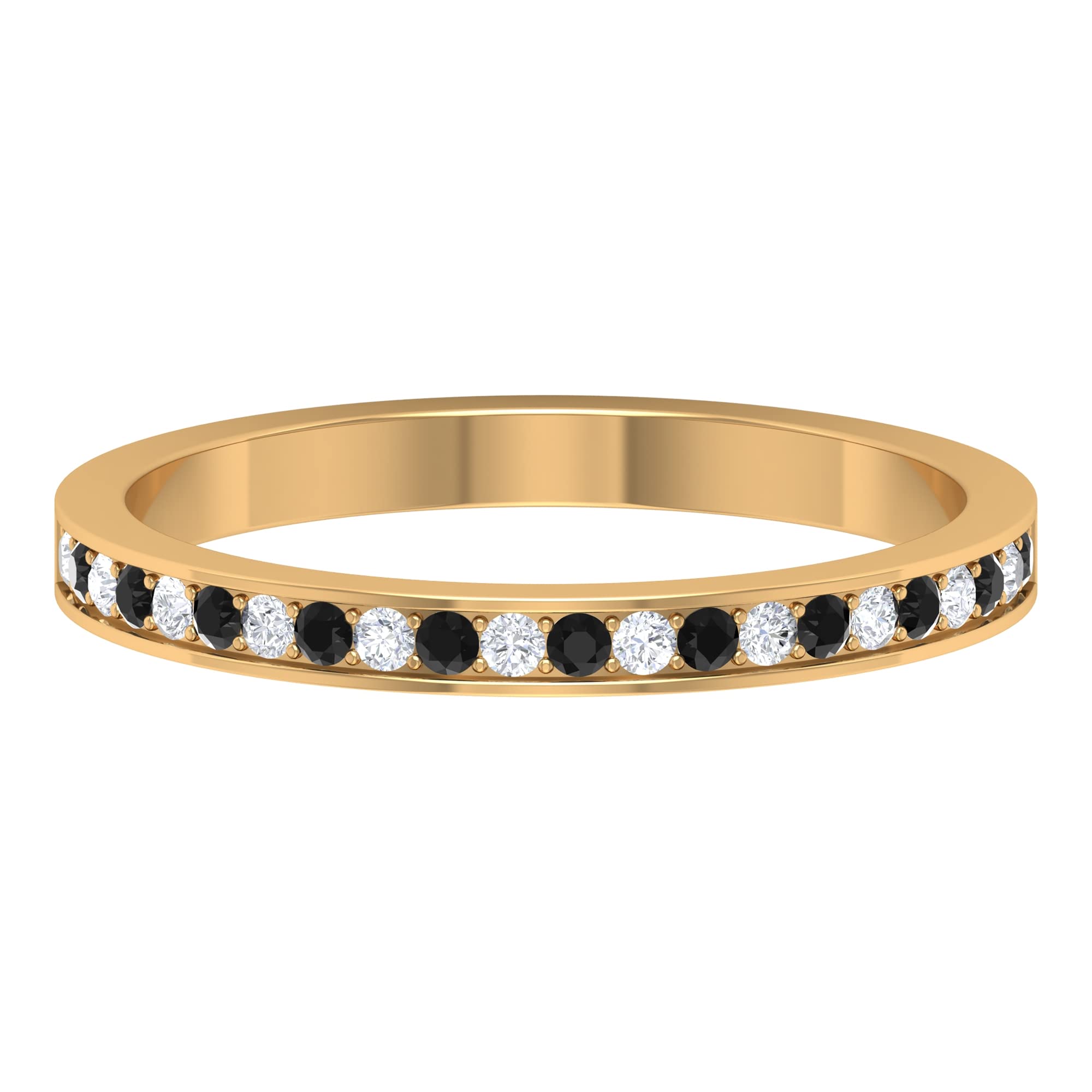 1/2 CT Black Spinel & Diamond Ring - 14K Solid Gold Half Eternity Band for Women - Elegant Wedding, Engagement & Anniversary Jewelry Gift