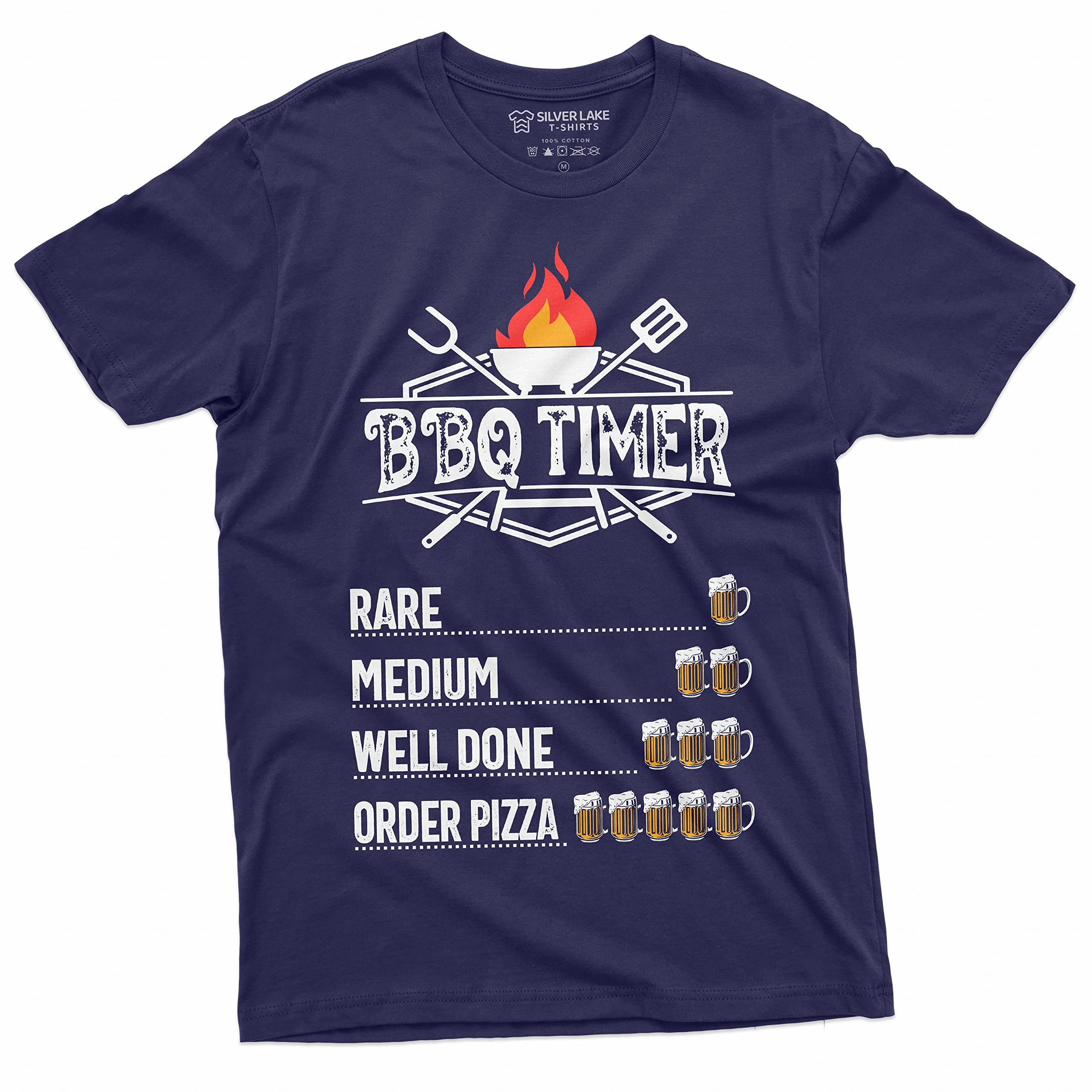 Funny BBQ Timer T-Shirt for Men - Silver Lake Graphic Humor Tee | Perfect for Outdoor Grilling, Beer Parties & Casual Wear