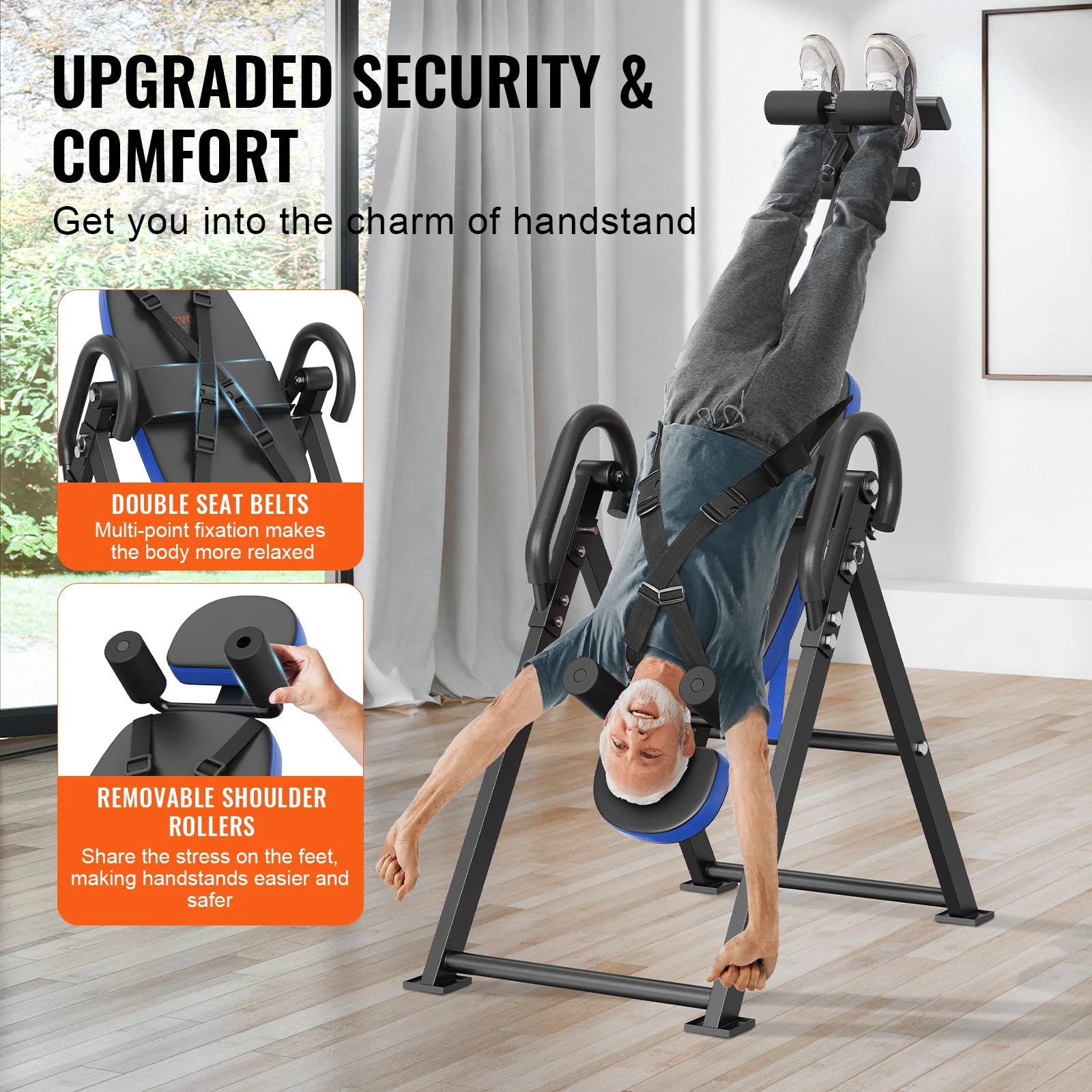 VEVOR Heavy Duty Inversion Table for Back Pain Relief - Adjustable Back Stretcher Machine with Headrest for Spinal Decompression & Strength Training | Perfect for Home Gym, Physical Therapy & Post-Workout Recovery