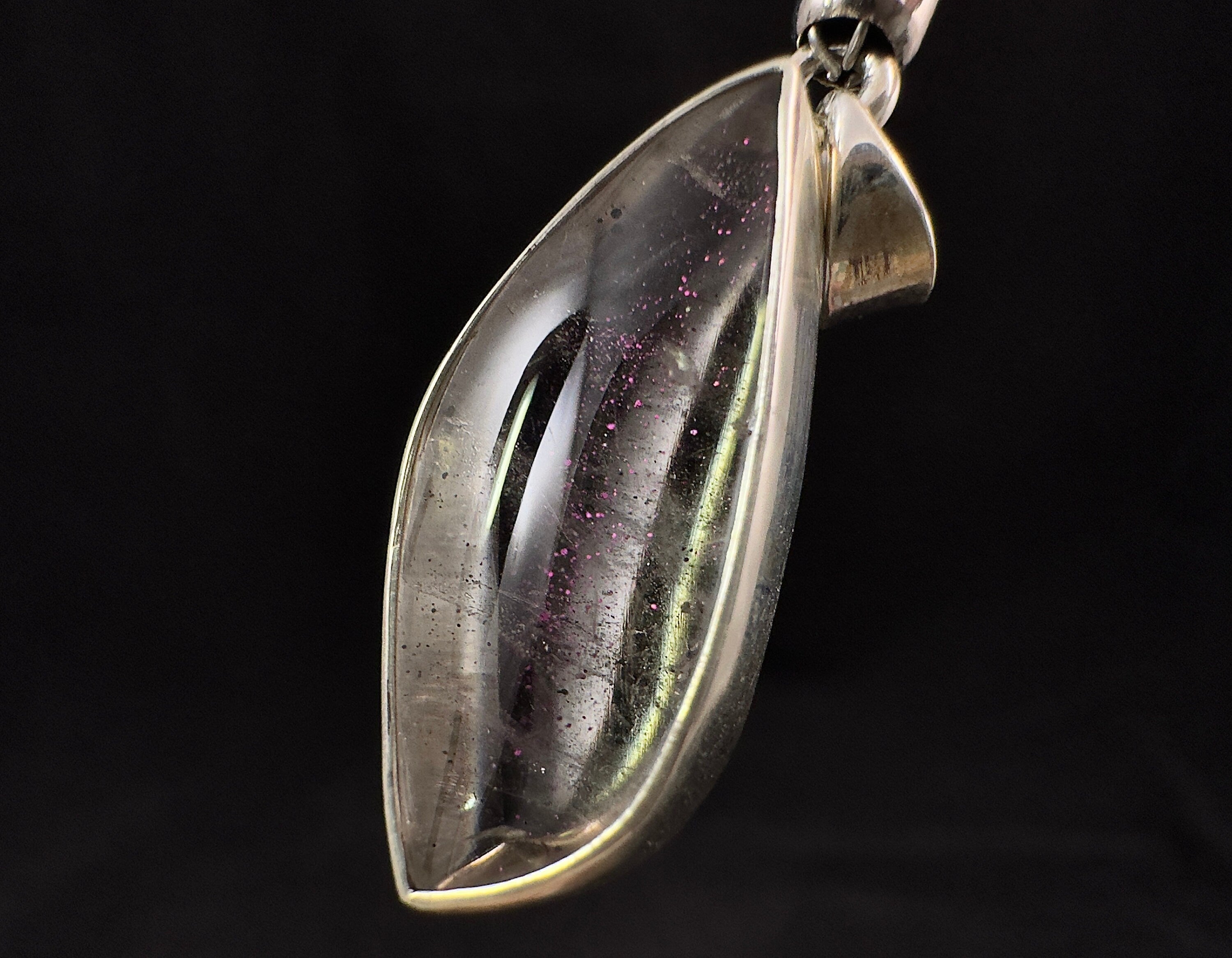 Rare Pink Fire Quartz Crystal Pendant - Covellite Crystal with Polished Finish in Sterling Silver Bezel Setting | Elegant Jewelry for Women, Spiritual Healing & Special Occasion Gifts