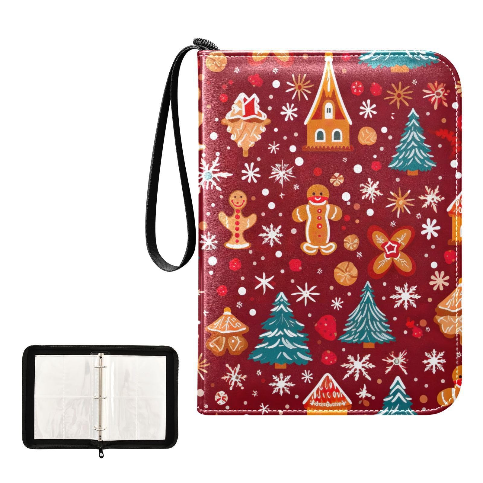 Christmas Gingerbread Snowflakes 4-Pocket Trading Card Binder - Holds 400 Cards with 50 Sleeves, 3-Ring Design for Sports & Collectible Cards | Perfect for Holiday Gifts, Card Trading & Storage