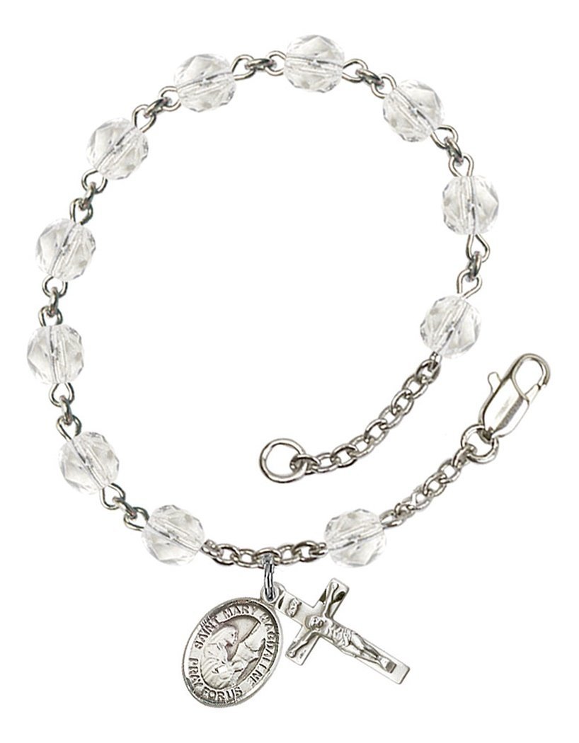 April Birthstone Beaded Rosary Bracelet with St. Mary Magdalene Charm - 7.5 Inch Catholic Prayer Jewelry for Women | Perfect for Baptism, First Communion & Spiritual Gifts