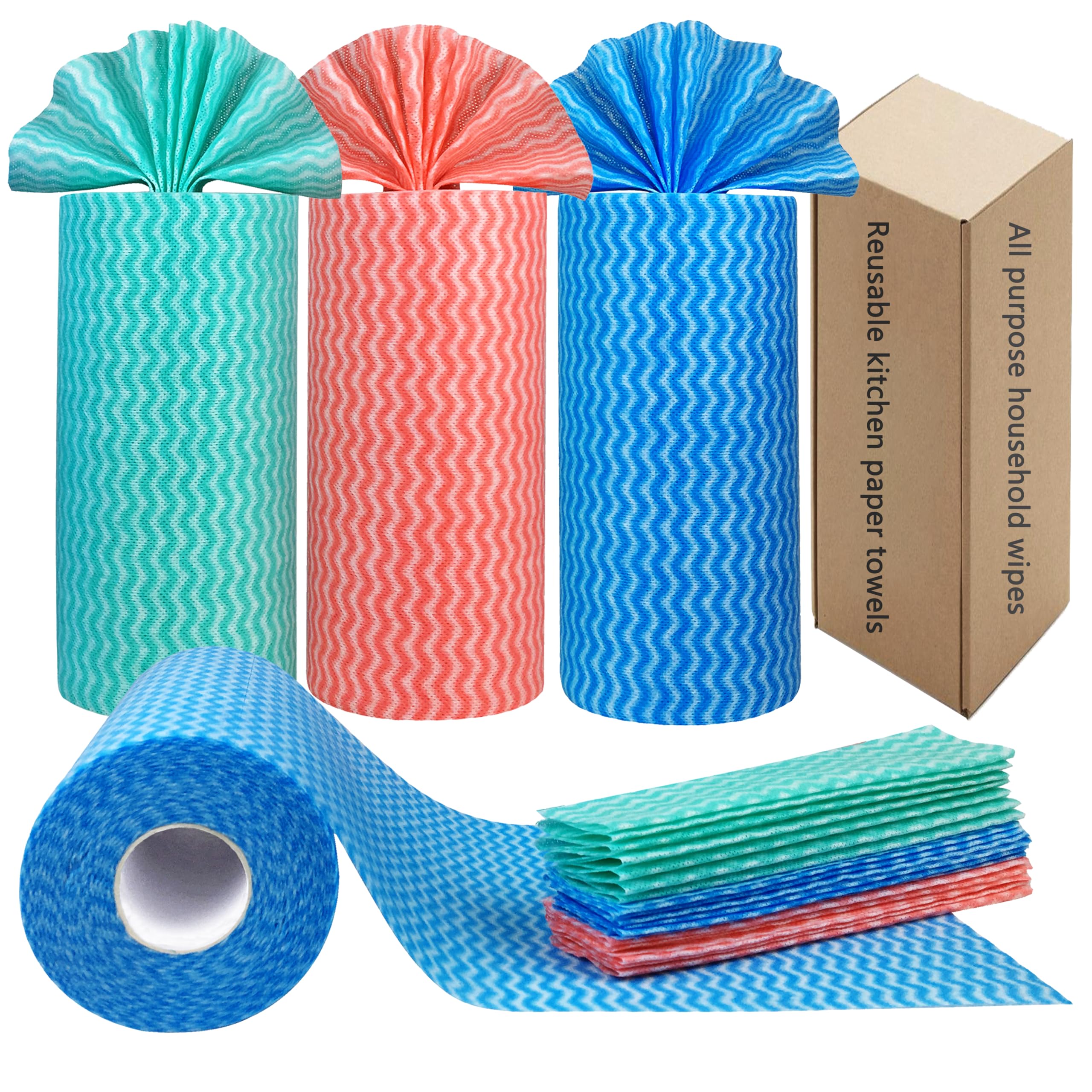 Eco-Friendly Reusable Paper Towels - 3 Rolls (180 Count) Washable & Fast-Drying Kitchen Cleaning Cloths for Dishes, Countertops | Sustainable Alternative to Disposable Towels for Home, Office & Camping Use