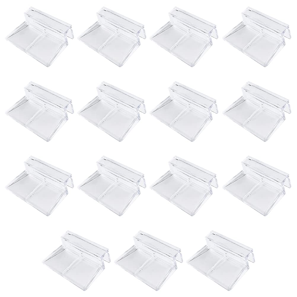 LUOZZY 15pcs Clear Acrylic Aquarium Cover Clips - Fish Tank Glass Lid Support Holders for Aquarium Accessories | Perfect for Securing Glass Tops on 10-55 Gallon Tanks