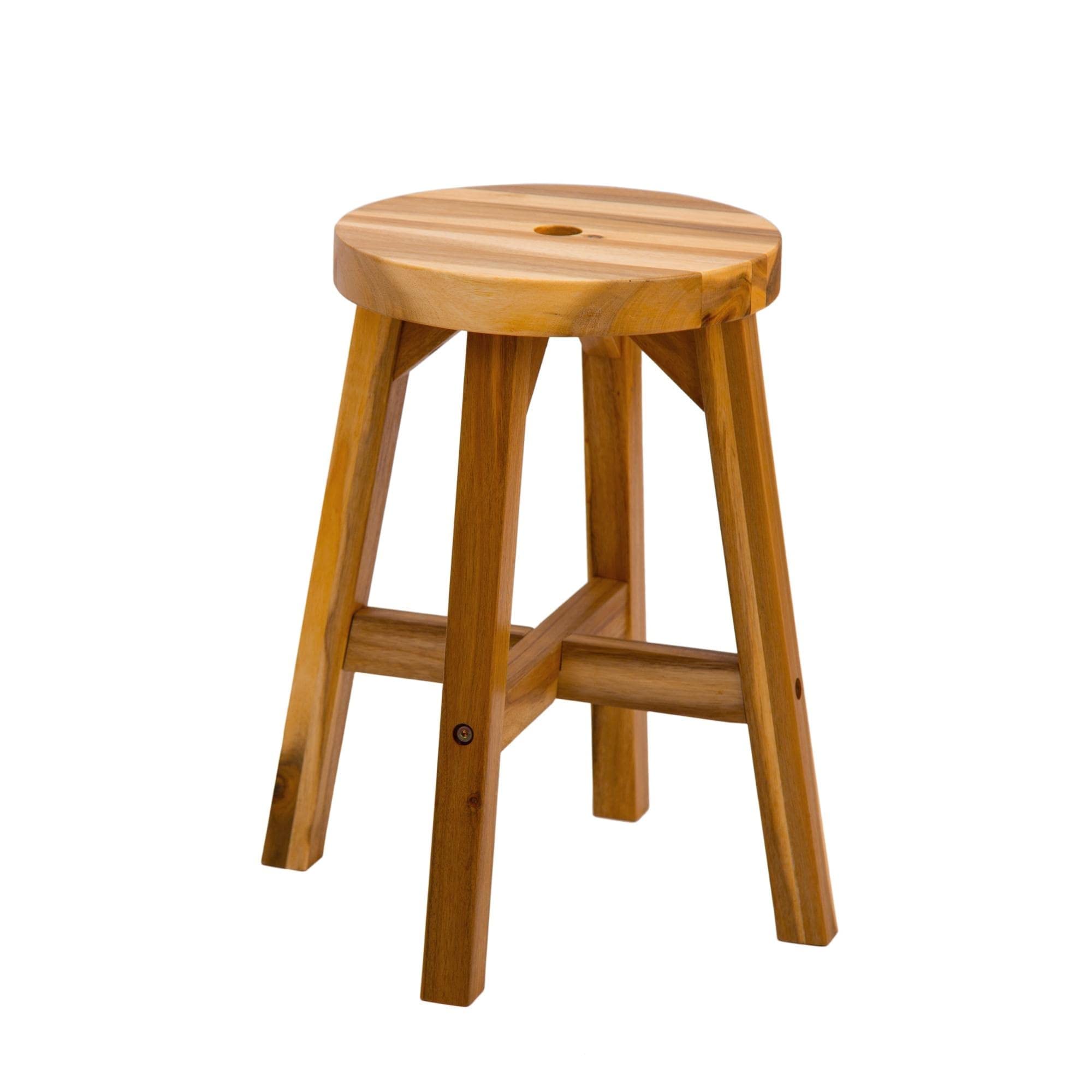 Acacia Wood Round Stool - Modern Contemporary Side Table for Sofa, Living Room & Bedroom - Strong Weight Capacity - Perfect for Seating, Storage & Home Decor