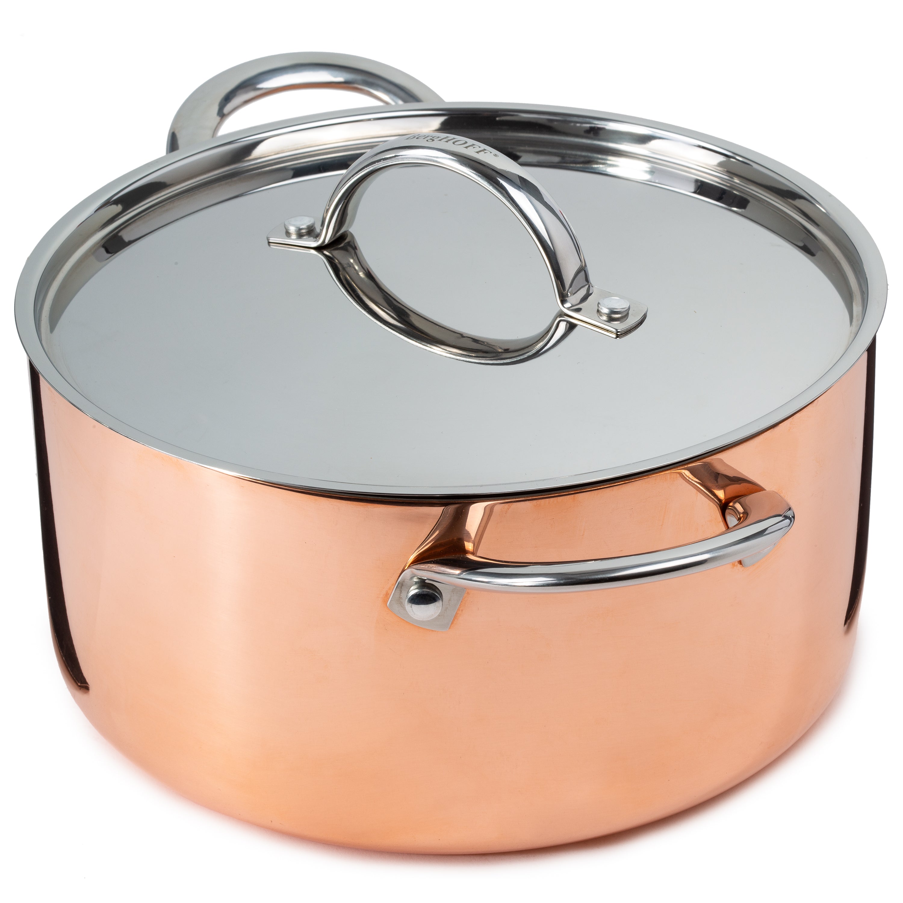 BergHOFF Vintage 15-Piece Tri-Ply Copper Cookware Set with Lids - Polished Stainless Steel Pots and Pans for Professional Cooking & Home Kitchen Use