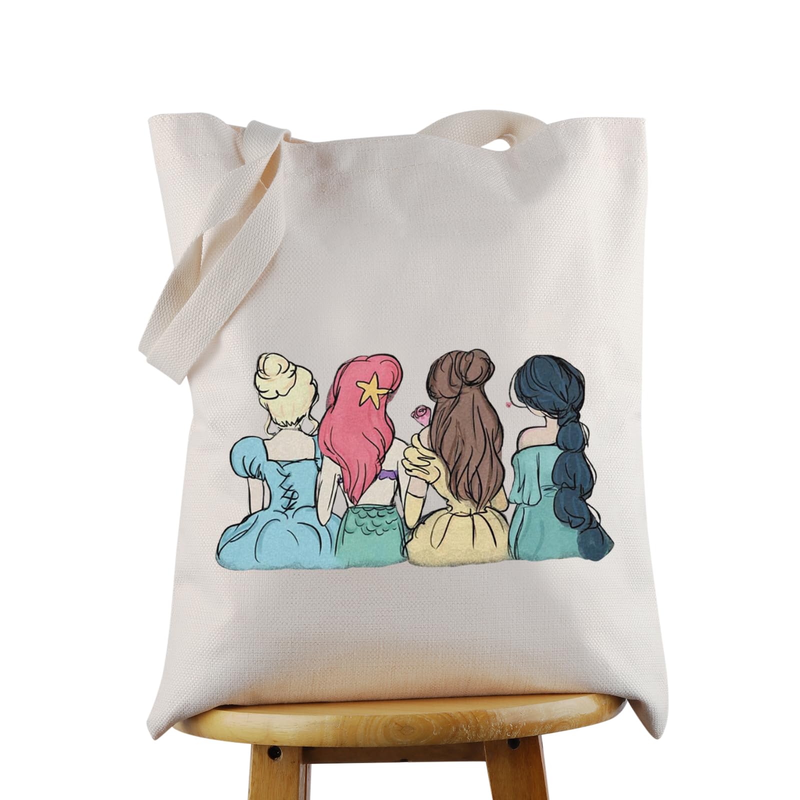 JNIAP Princess Squad Fairytale Cosmetic Bag - Mermaid Themed Makeup Pouch for Disney Lovers - Belle Princess Gift Tote - Perfect for Travel, School & Birthday Presents