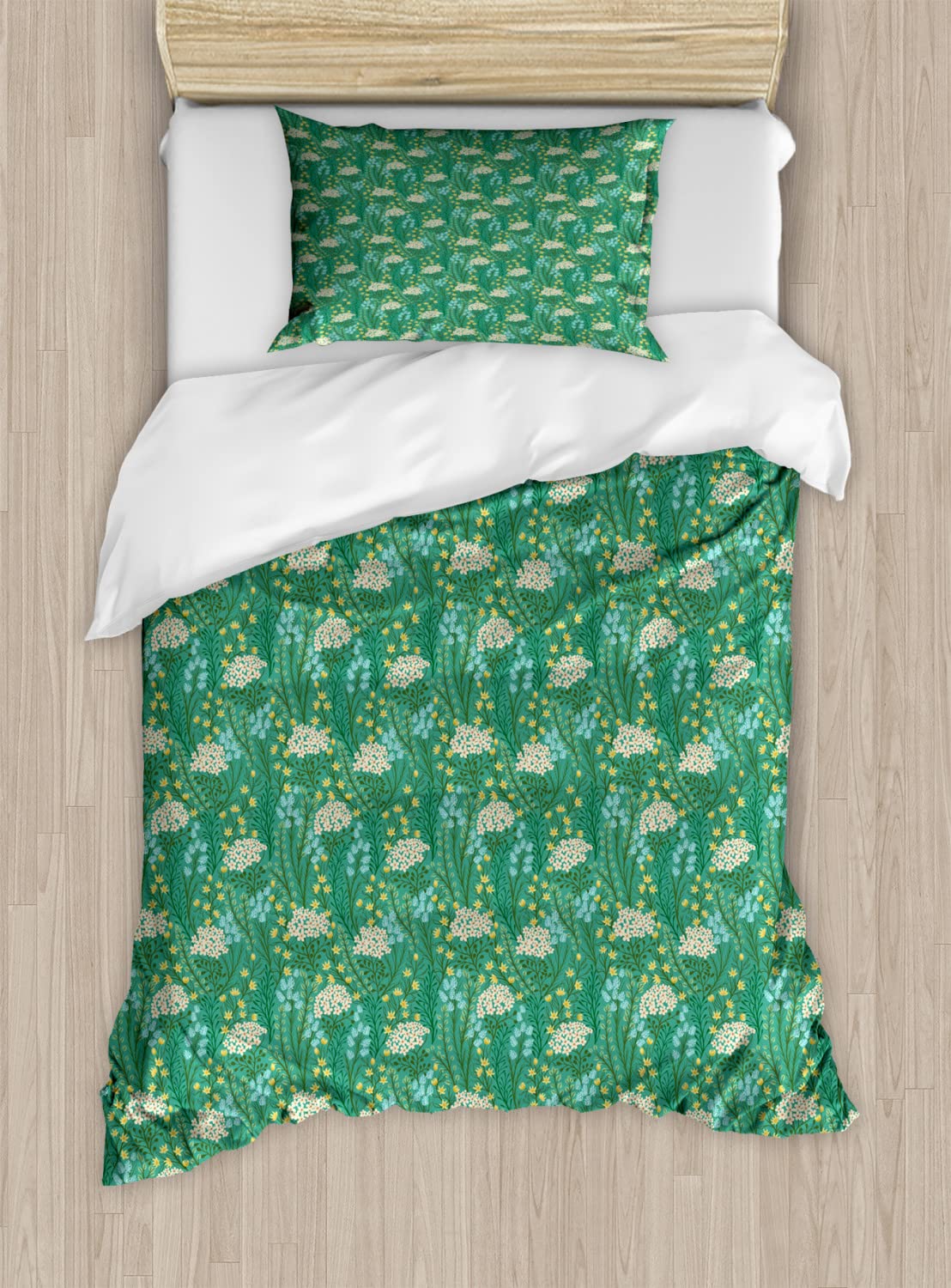 Ambesonne Floral Duvet Cover Set - Queen Size 2-Pack with 2 Duvet Covers & 4 Pillowcases, Vibrant Blooming Flowers and Leaves Design, Soft Bedding for Cozy Bedroom Decor - Perfect for Spring Refresh or Guest Room Makeover