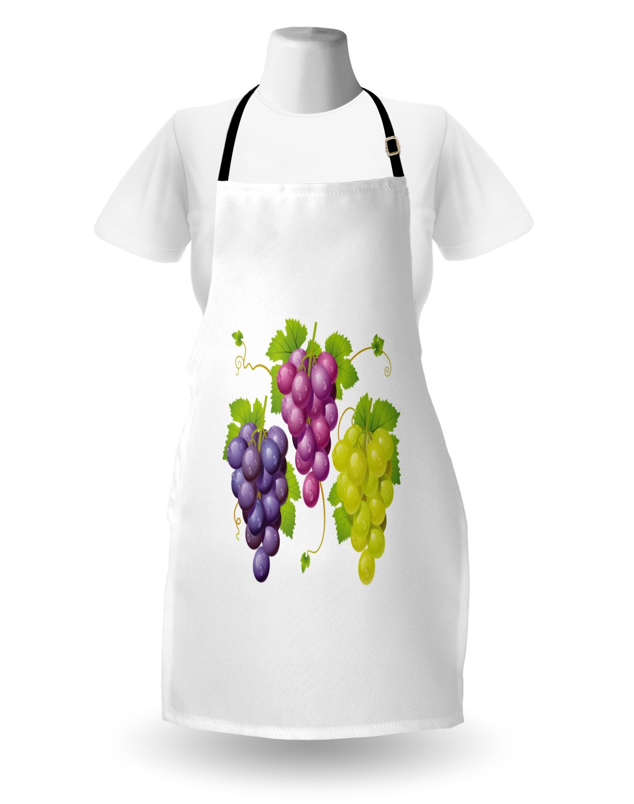Ambesonne Vineyard Apron - Unisex Adjustable Kitchen Bib with 3 Ivy Clusters Design for Cooking, Baking, Gardening - Burgundy & Purple Green Artwork - Perfect for Winery Visits, Farmhouse Cooking & Outdoor BBQs