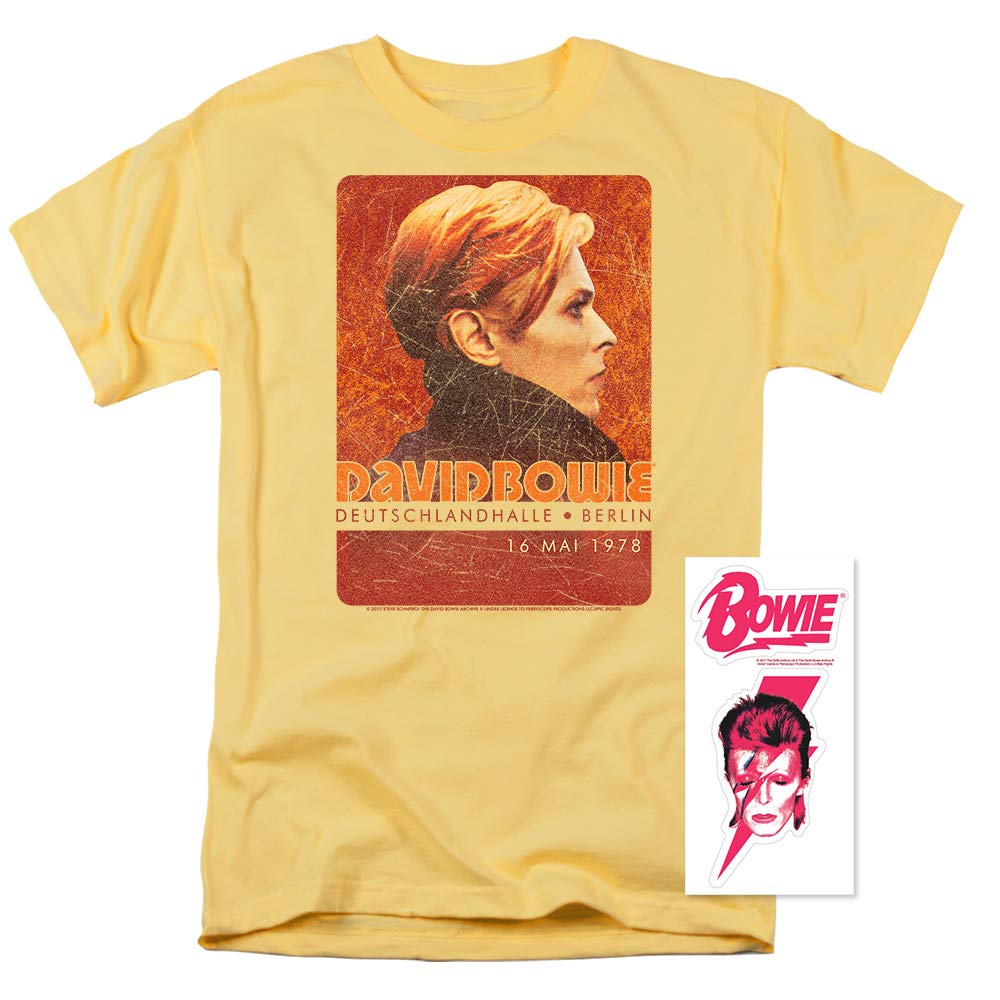 Vintage David Bowie Berlin '78 Tour T-Shirt & Stickers Set - Retro Music Band Merch for Concerts, Gifts & Bowie Fans Collection