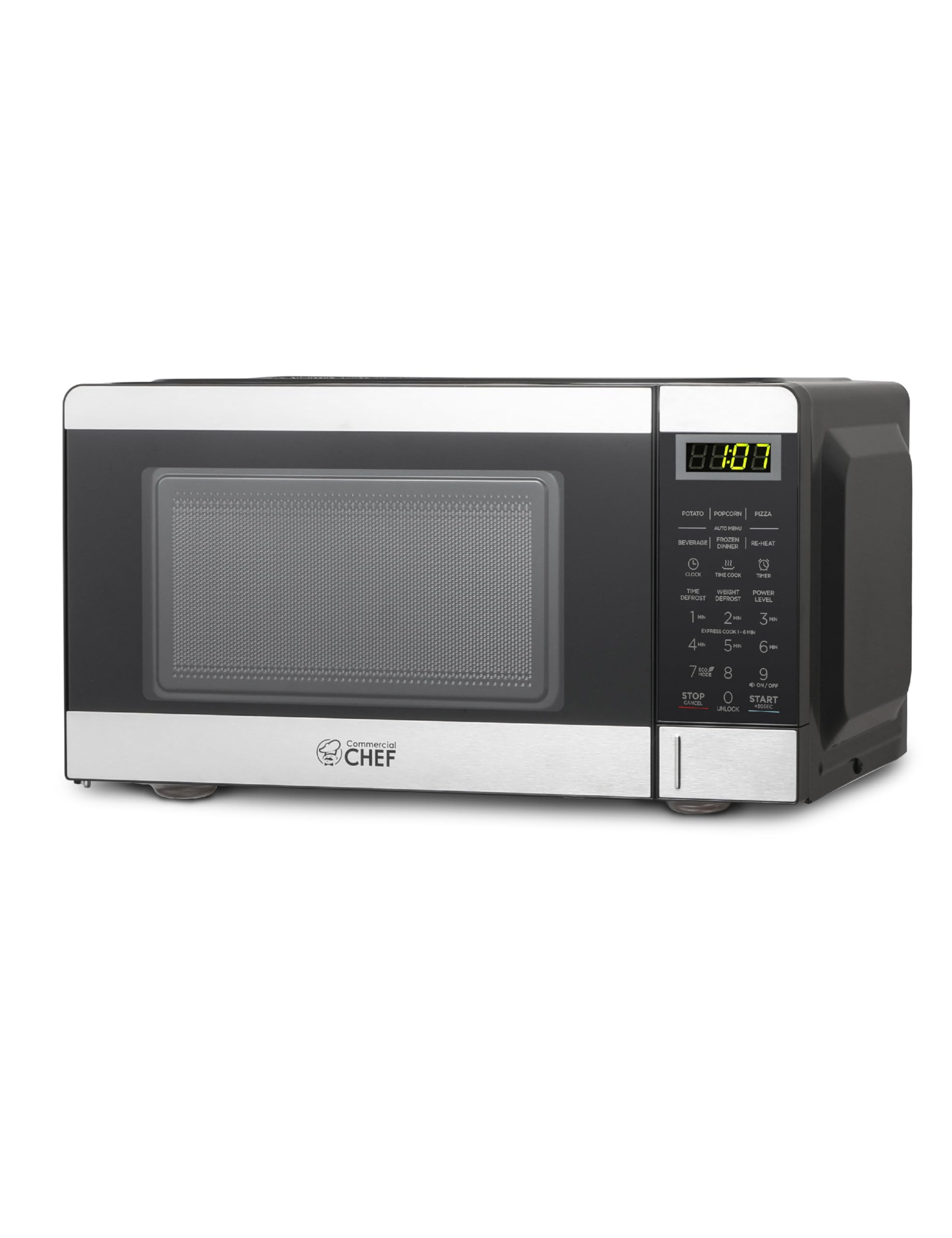Commercial Chef 0.7 Cu Ft Compact Microwave Oven - 700W Countertop Microwave with 10 Power Levels, Push Button Controls, 99-Minute Timer & Digital Display - Perfect for Dorms, Offices & Small Kitchens (Stainless Steel)