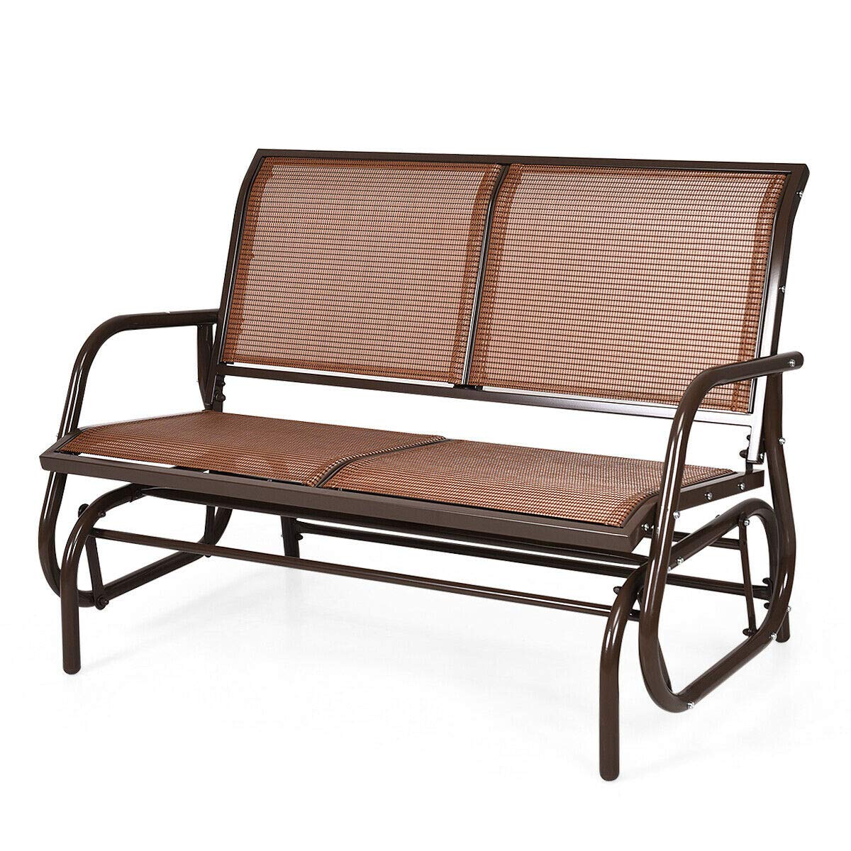 Brown Outdoor Swing Glider Bench Loveseat - Steel Frame Rocking Chair with Curved Backrest & Armrests - Perfect for Garden, Patio, Front Porch & Backyard Relaxation