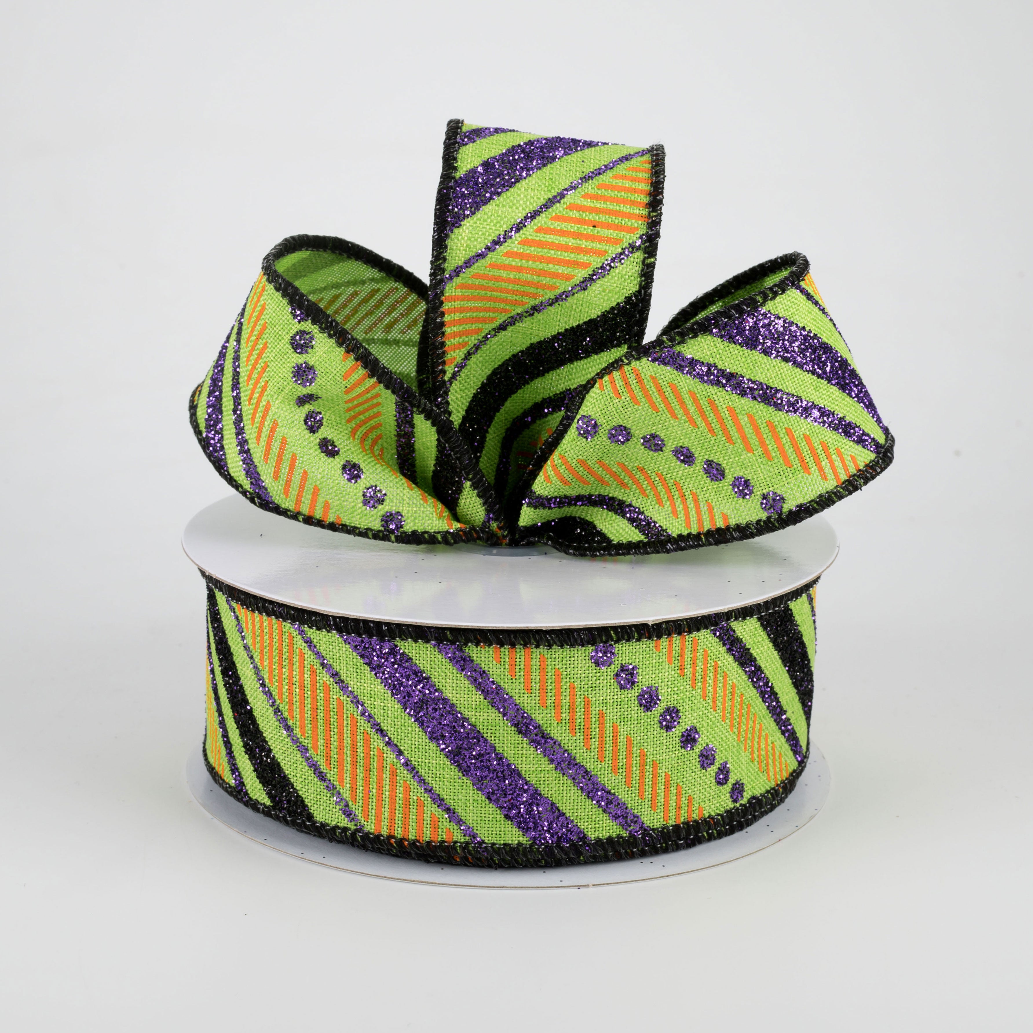 1.5 Inch Multi Diagonal Glitter Stripes Ribbon for Halloween Decorations - 10 Yards Bulk Roll - Perfect for Gift Wrapping, Party Decor, Scrapbooking & DIY Crafts